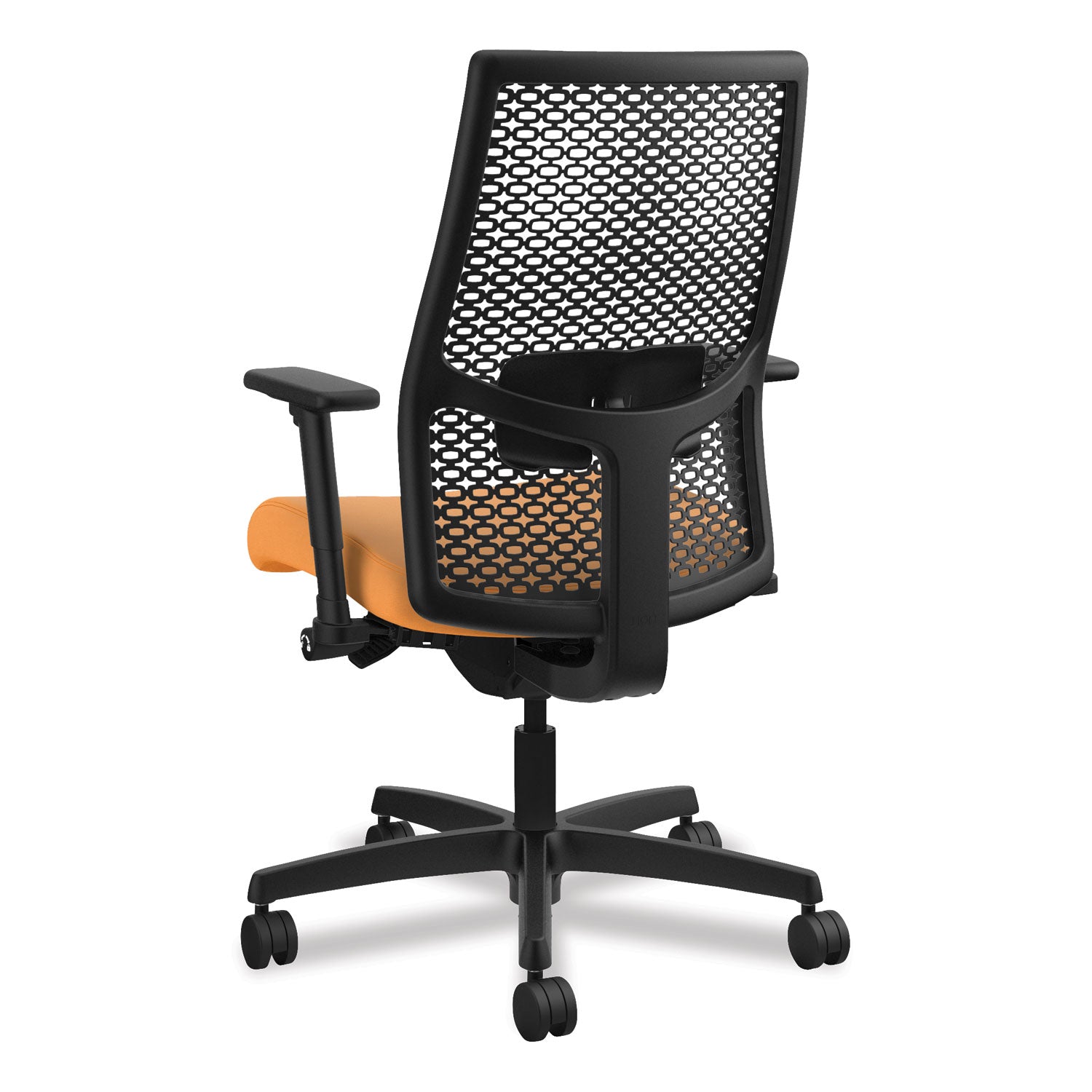 HON Ignition ReActiv Chair, Apricot Fabric Seat, Black Mesh Mid Back, Adjustable Arms, Black Frame, 1 Each