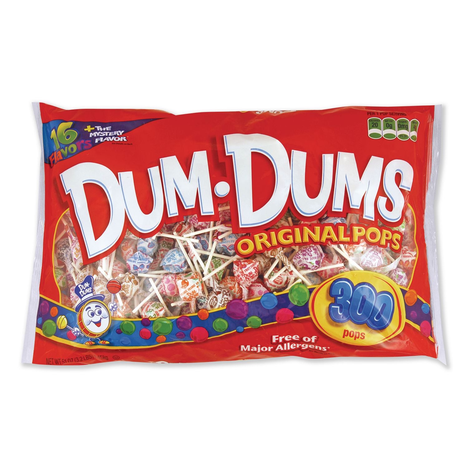 Dum Dum Pops Original Candy - Blue Raspberry, Butterscotch, Watermelon, Sour Apple, Grape, Strawberry, Cherry, Orange, Mango, Cotton Candy, Cream Soda, ... - Gluten-free - 1 Bag