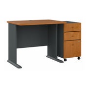 Bush Business Furniture Series A 36W Desk with Mobile File Cabinet in Natural Cherry and Slate - 51.3" Width x 26.81" Depth x 29.66" Height