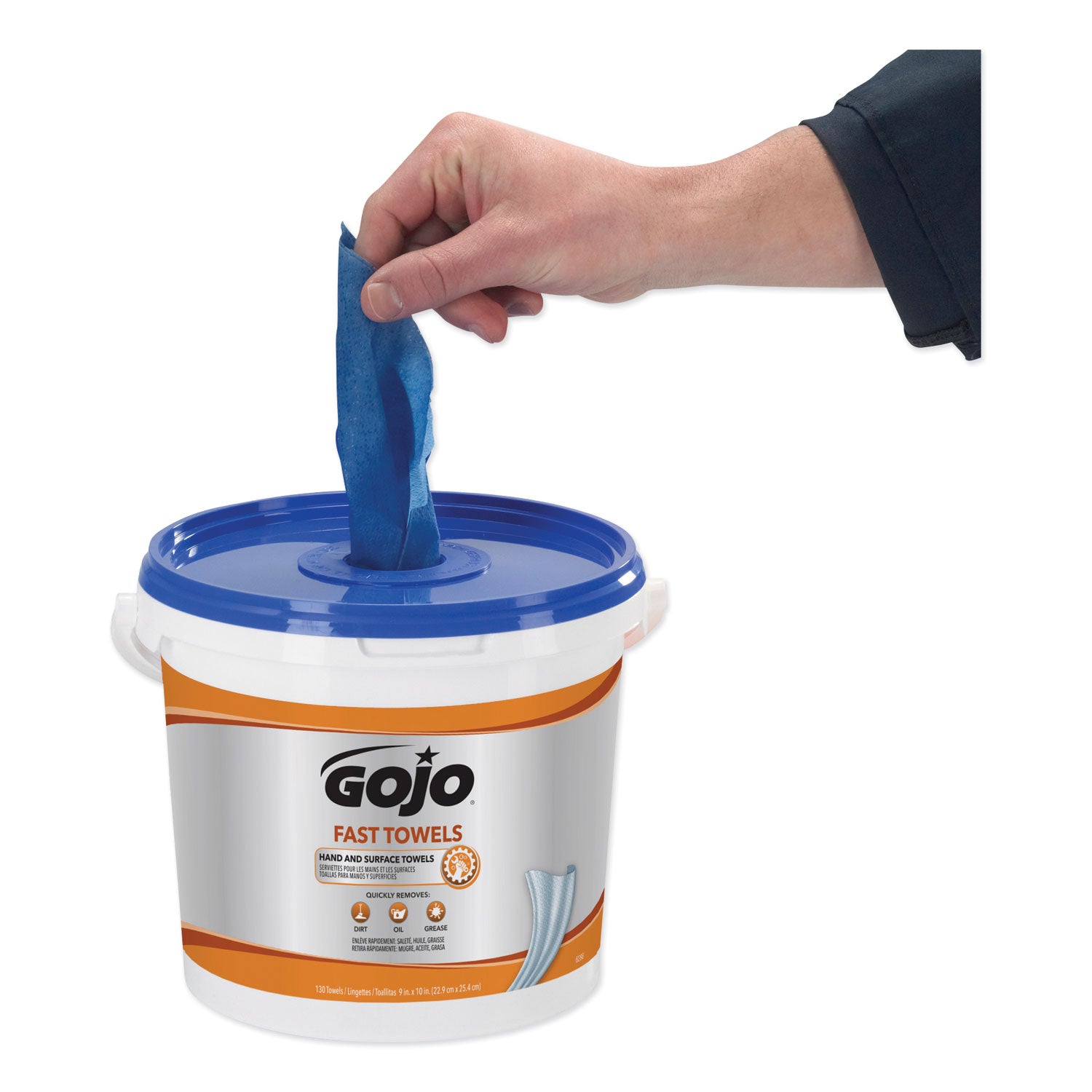 FAST TOWELS Hand Cleaning Towels, 7.75 x 11, Fresh Citrus, Blue, 130/Bucket, 4 Buckets/Carton