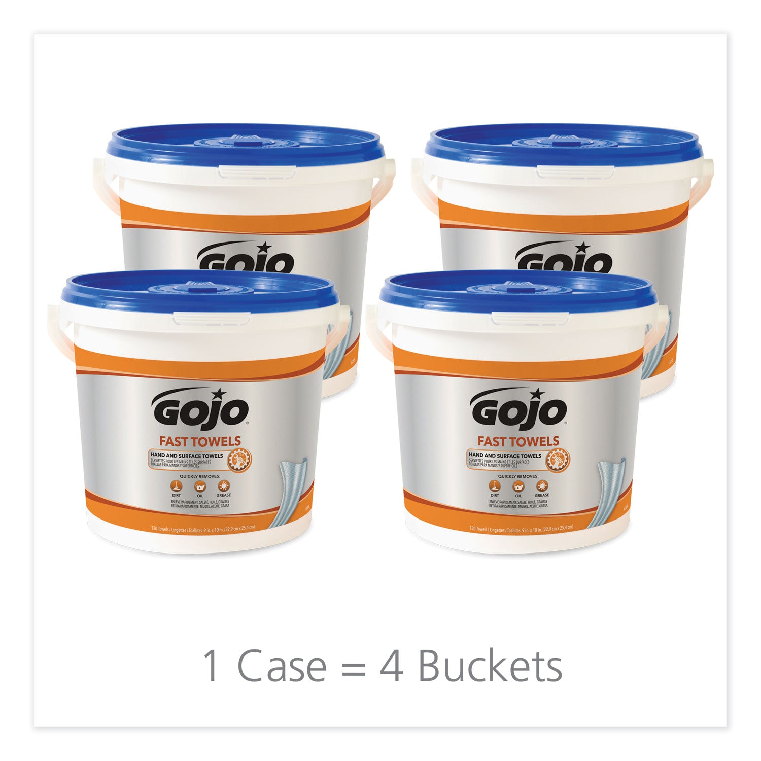 FAST TOWELS Hand Cleaning Towels, 7.75 x 11, Fresh Citrus, Blue, 130/Bucket, 4 Buckets/Carton