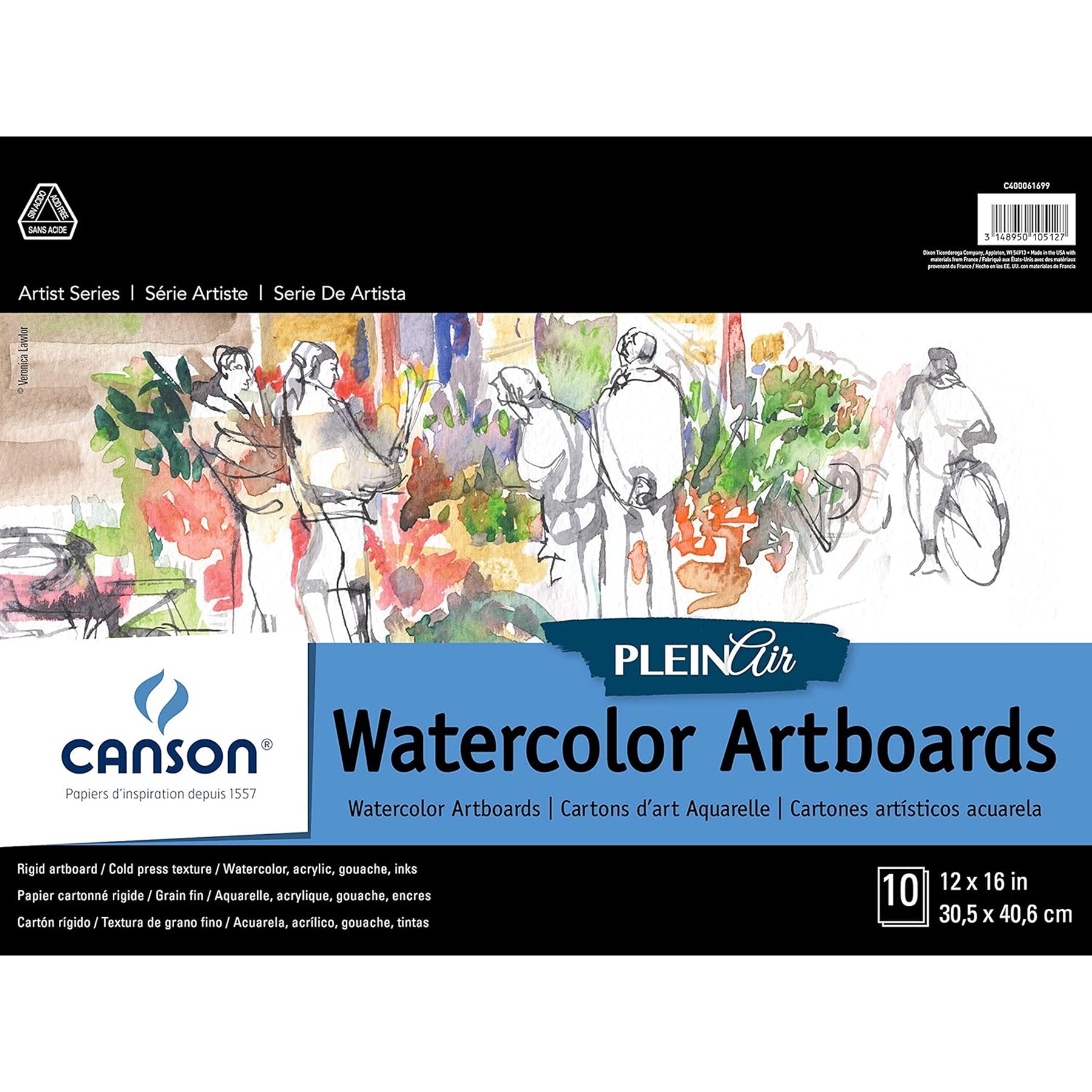 Artist Series Montval Plein Air Watercolor Board, Foldover Binding, 10 Sheet, 12x16 inch, 1 Count