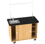 Kinetic Mobile Demo Center with Sink & 2 Sliding Doors - Red Oak, 48"W x 24"D x 36"H