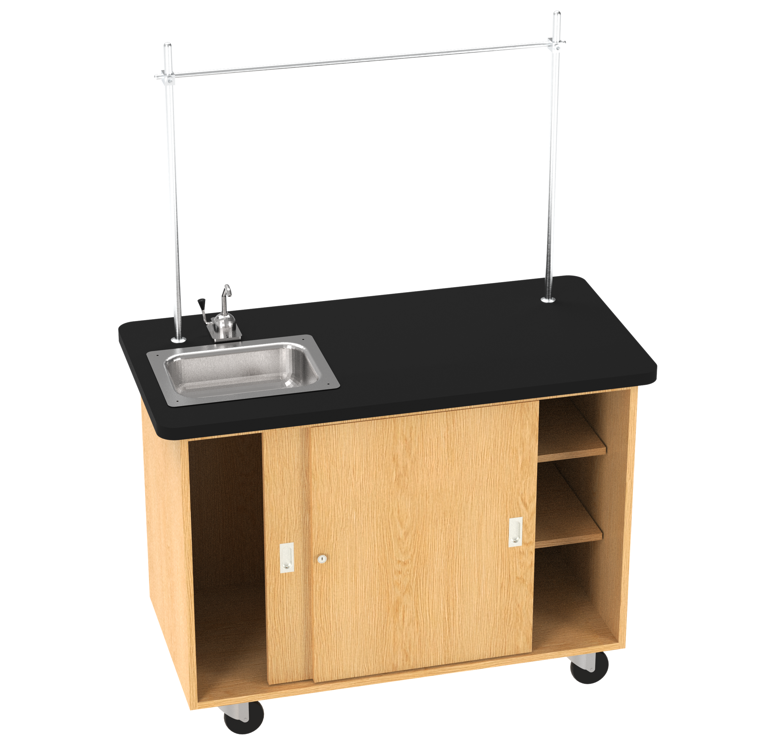 Kinetic Mobile Demo Center with Sink & 2 Sliding Doors - Red Oak, 48"W x 24"D x 36"H