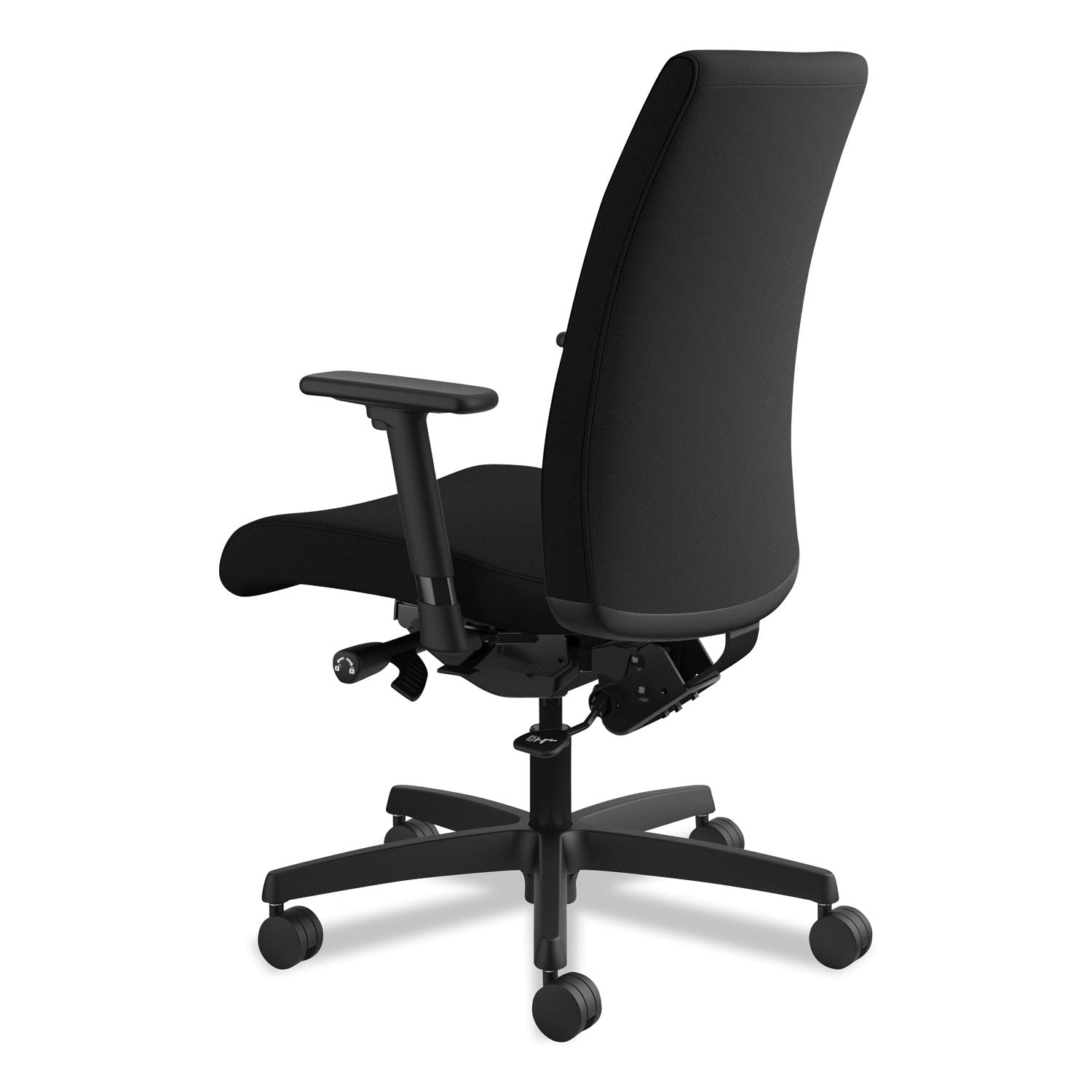 HON Ignition Mid-Back Task Chair, Black Fabric Seat, Adjustable Arms, 5-Star Base, 1 Each