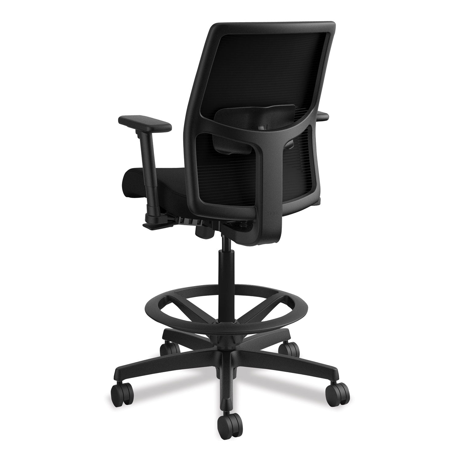 HON Ignition Mesh Back Task Stool, Black Seat and Frame, Low Back, 5-Star Base, Adjustable Arms, 1 Each
