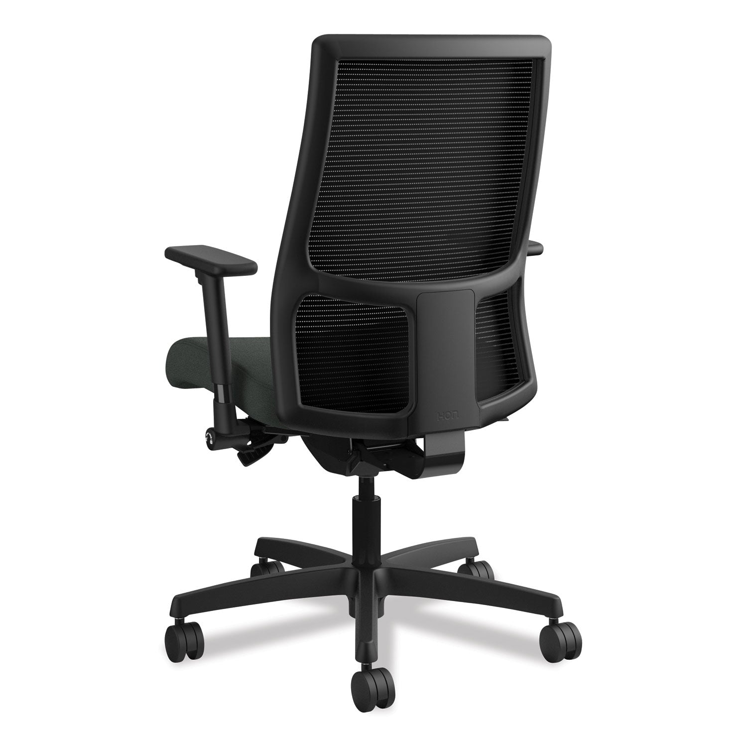 HON Ignition Mid-Back Task Chair, Iron Ore Fabric Seat, Black Mesh Back, Adjustable Arms, 5-Star Black Base, 1 Each