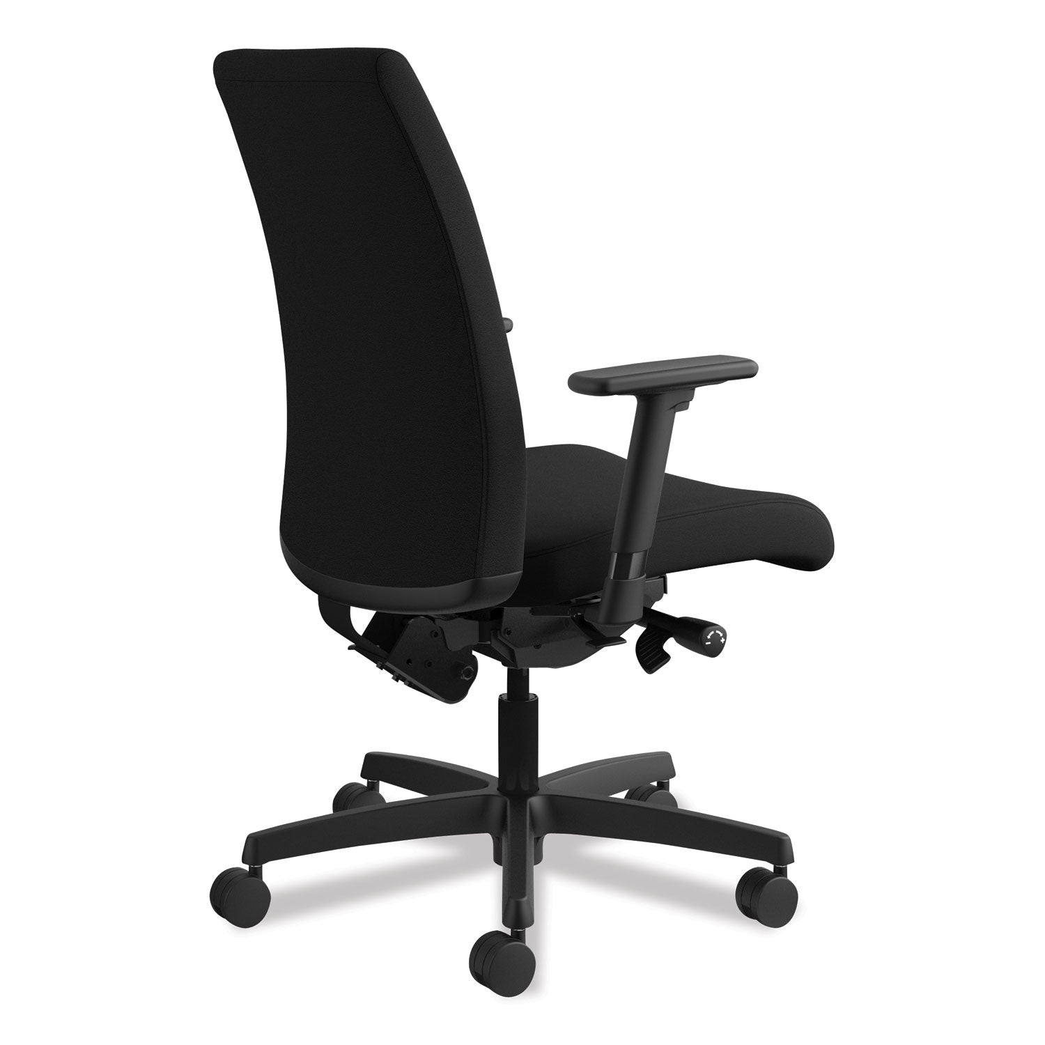 HON Ignition Mid-Back Task Chair, Black Fabric Seat, Adjustable Arms, 5-Star Base, 1 Each