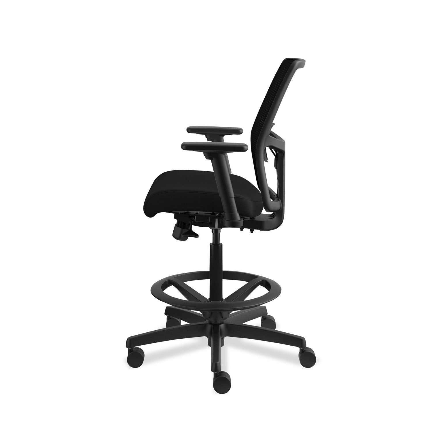 HON Ignition Mesh Back Task Stool, Black Seat and Frame, Low Back, 5-Star Base, Adjustable Arms, 1 Each