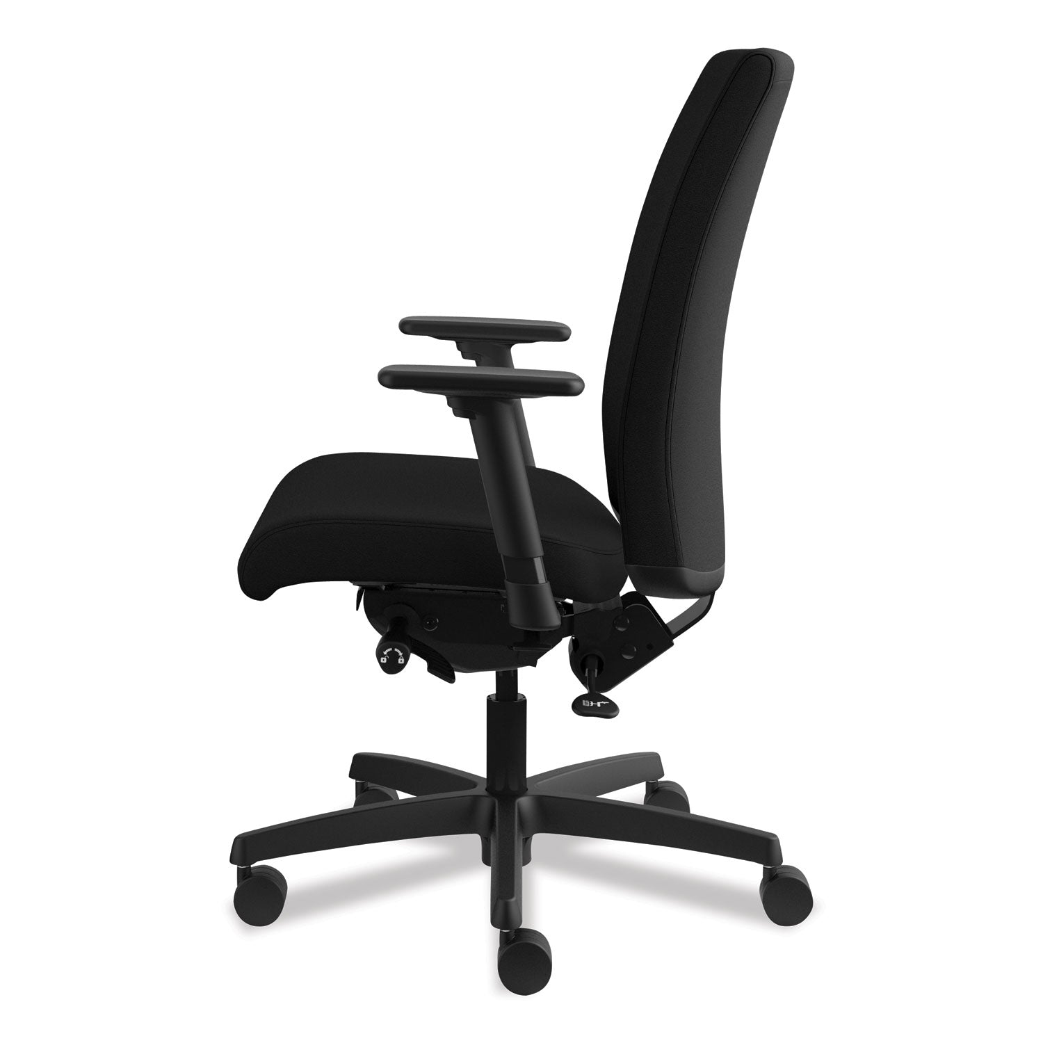 HON Ignition Mid-Back Task Chair, Black Fabric Seat, Adjustable Arms, 5-Star Base, 1 Each