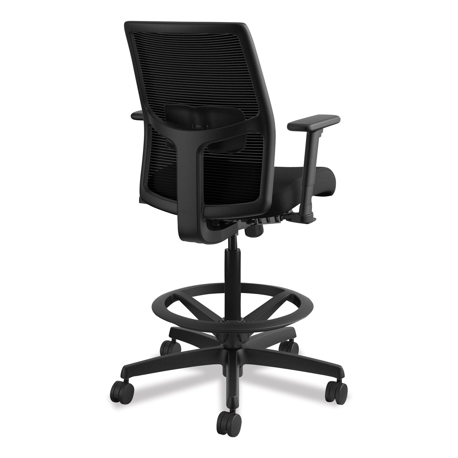 HON Ignition Mesh Back Task Stool, Black Seat and Frame, Low Back, 5-Star Base, Adjustable Arms, 1 Each