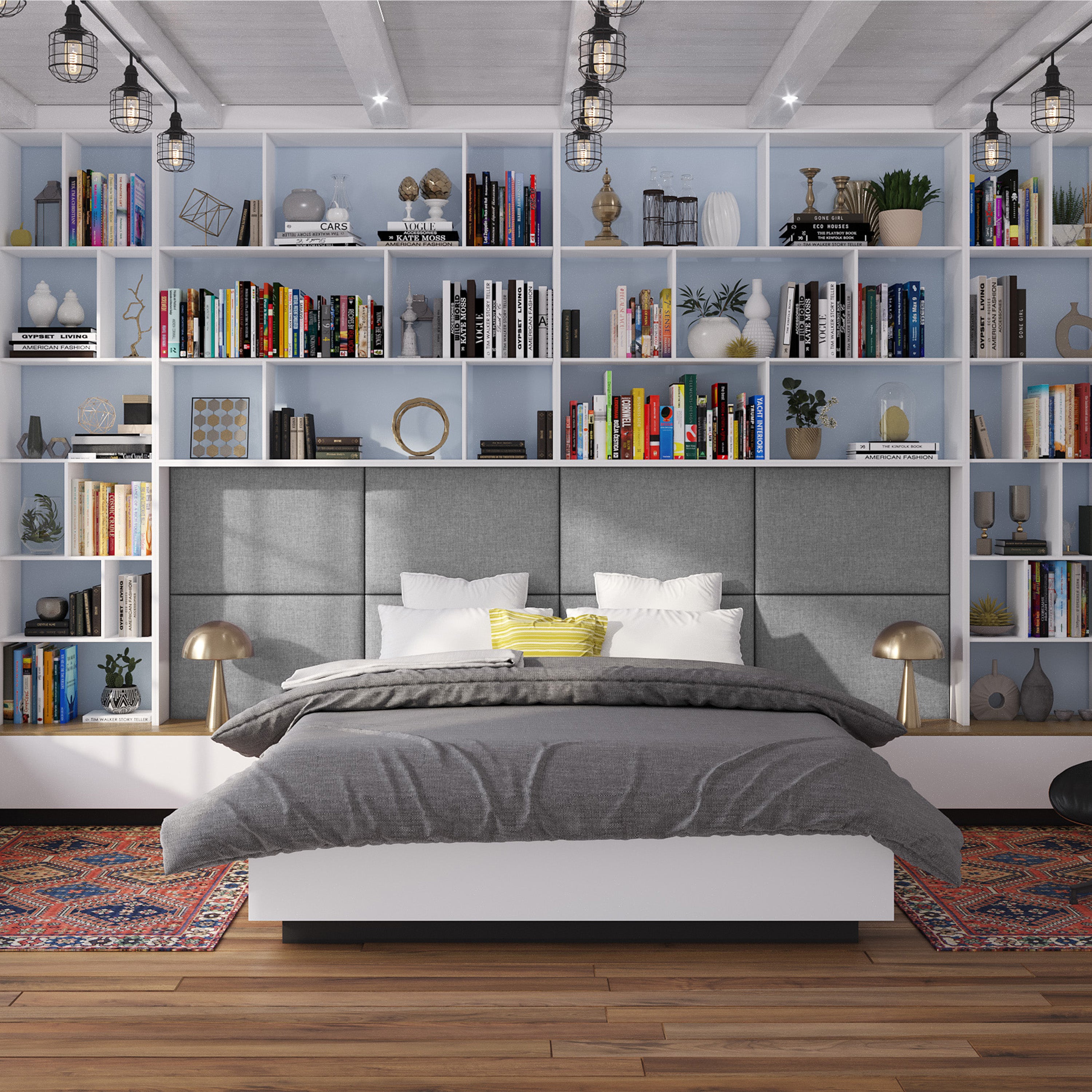 Jaxx Panelist Modern Padded Headboard- Set of 2 Wall Mounted Panels (Each 22.5" x 30")- Queen Double Tall, Microvelvet Mouse Grey