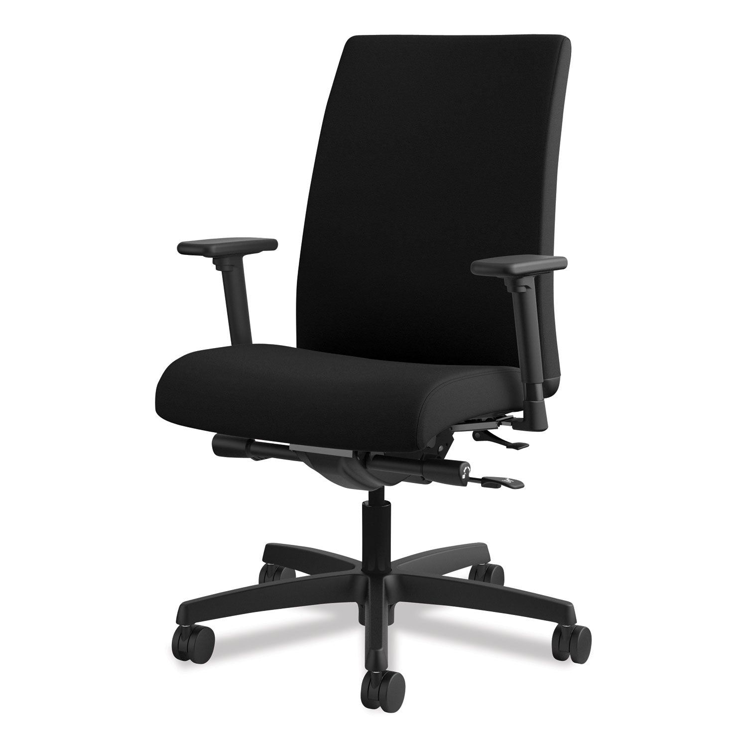 HON Ignition Mid-Back Task Chair, Black Fabric Seat, Adjustable Arms, 5-Star Base, 1 Each