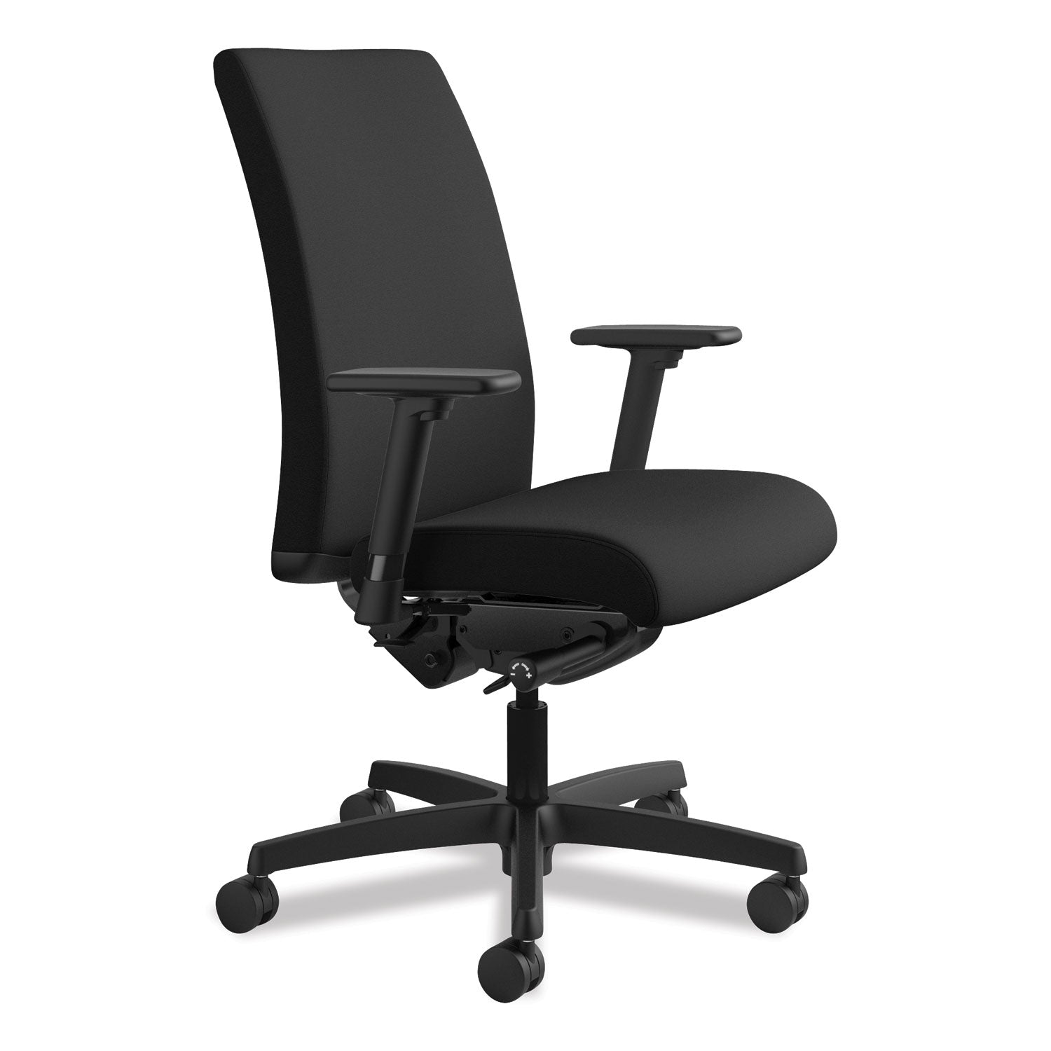 HON Ignition Mid-Back Task Chair, Black Fabric Seat, Adjustable Arms, 5-Star Base, 1 Each