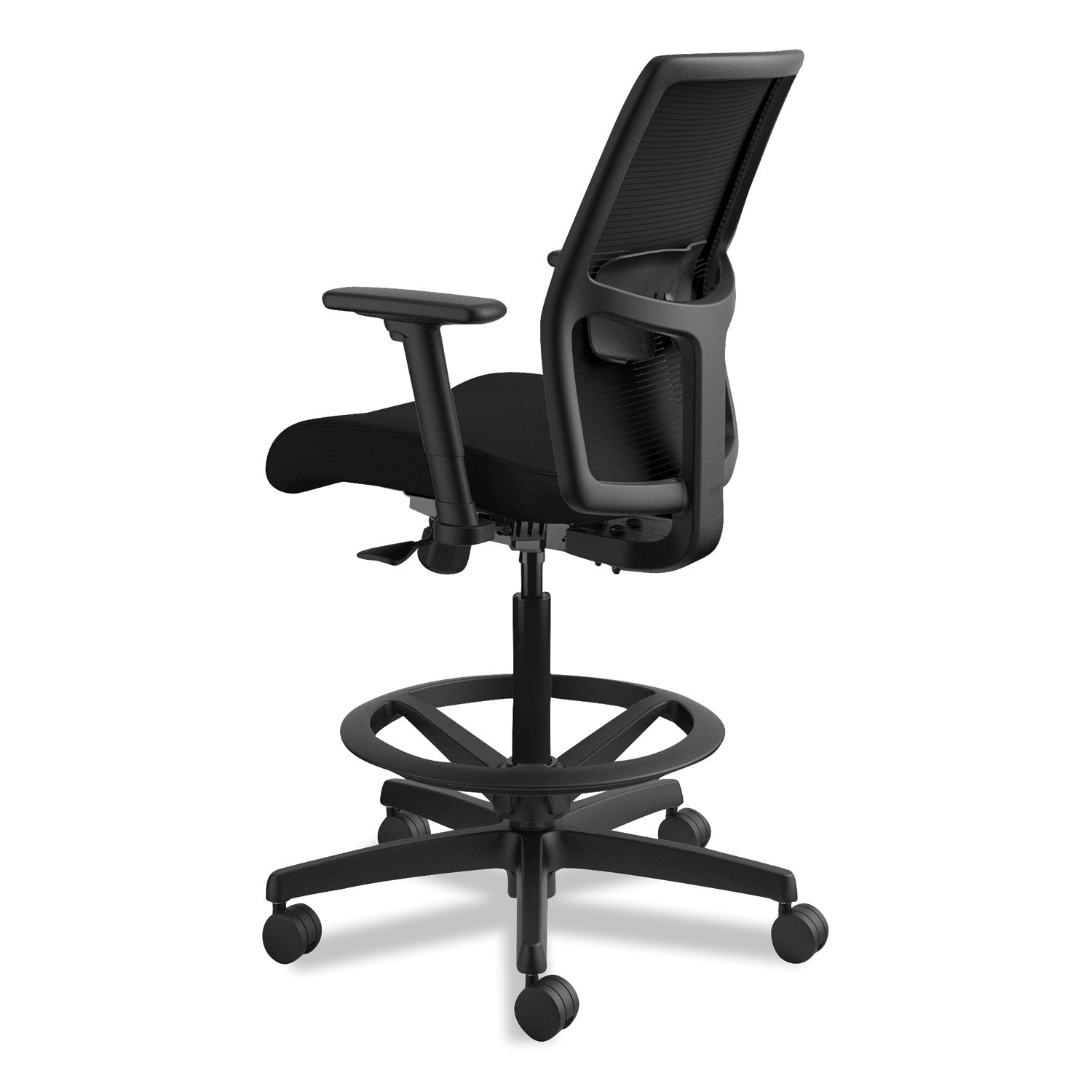 HON Ignition Mesh Back Task Stool, Black Seat and Frame, Low Back, 5-Star Base, Adjustable Arms, 1 Each