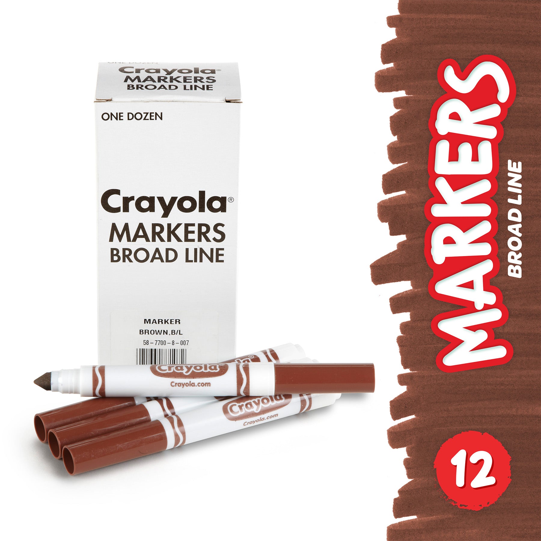 Bulk Markers, Conical Tip, Brown, 12 Count
