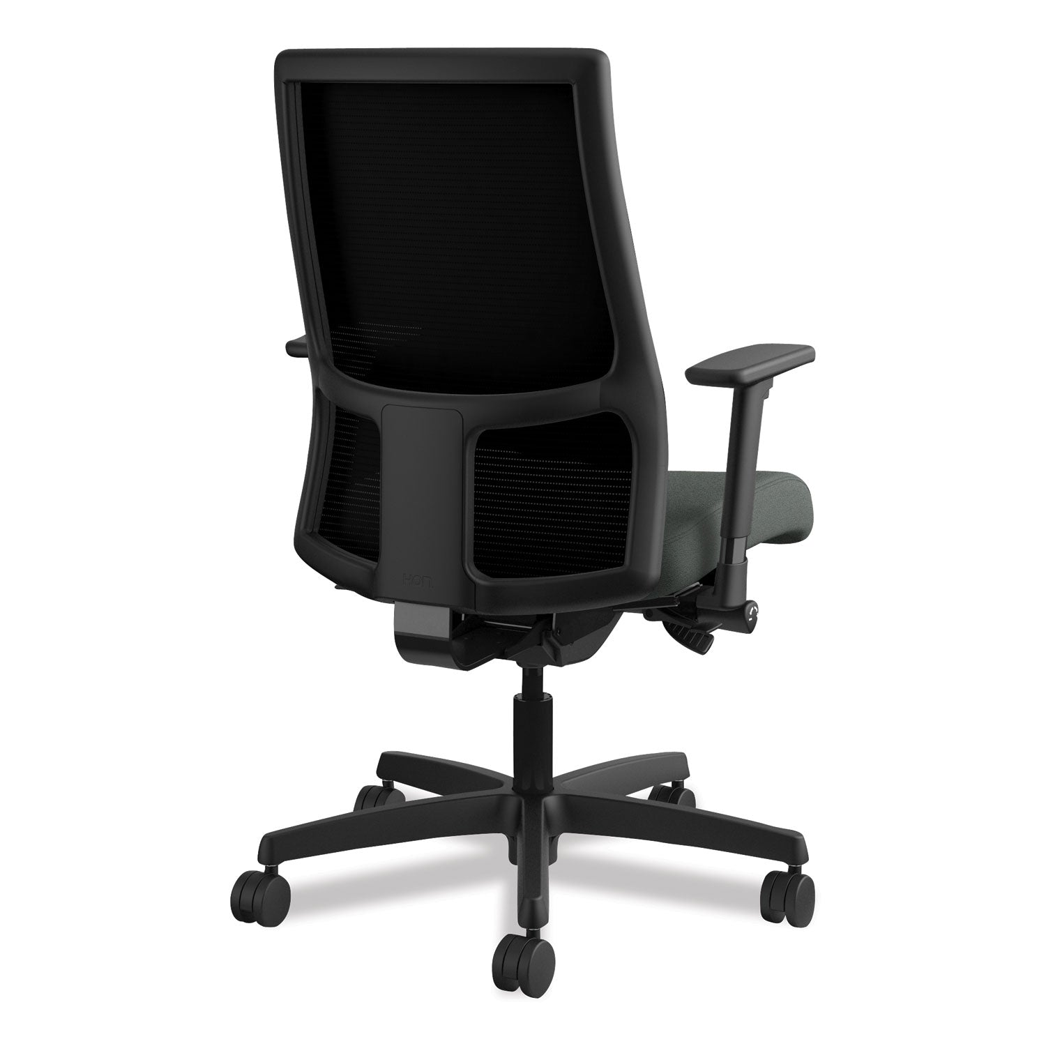 HON Ignition Mid-Back Task Chair, Iron Ore Fabric Seat, Black Mesh Back, Adjustable Arms, 5-Star Black Base, 1 Each