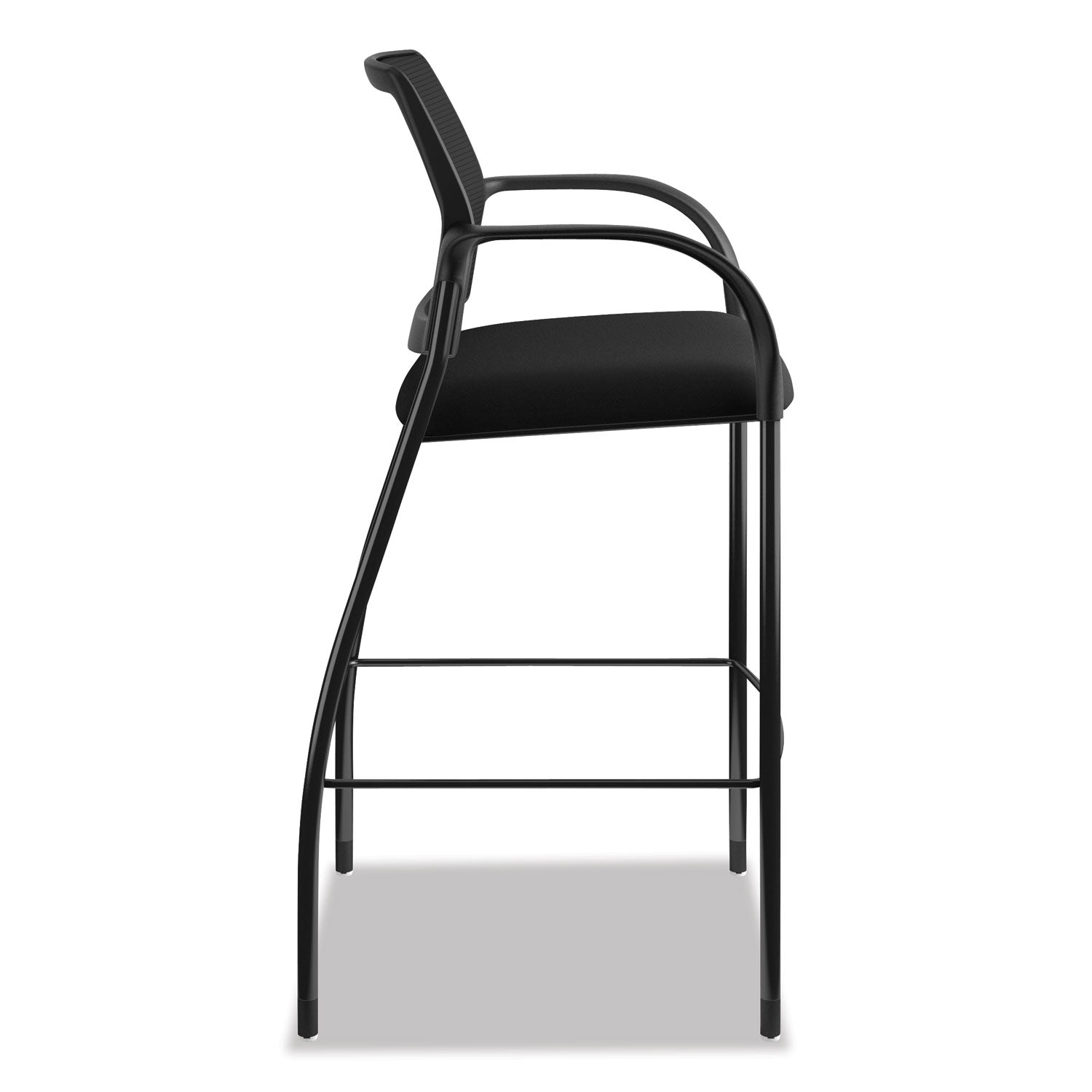 HON Ignition Sitting Stool, Black Fabric Seat, Mesh Back, Steel Frame, Armrests, 1 Each