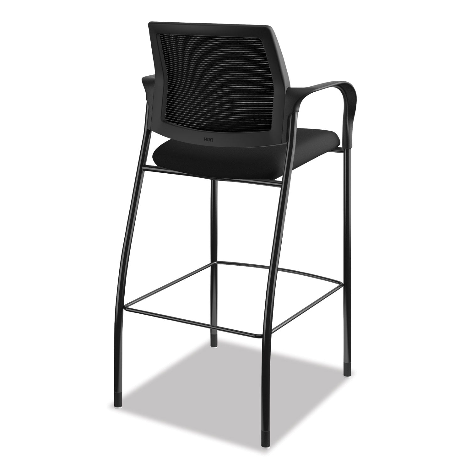 HON Ignition Sitting Stool, Black Fabric Seat, Mesh Back, Steel Frame, Armrests, 1 Each