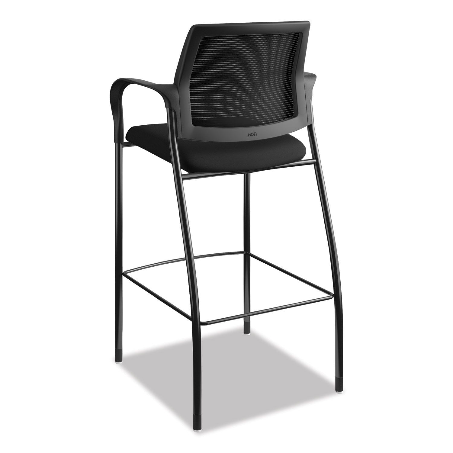 HON Ignition Sitting Stool, Black Fabric Seat, Mesh Back, Steel Frame, Armrests, 1 Each