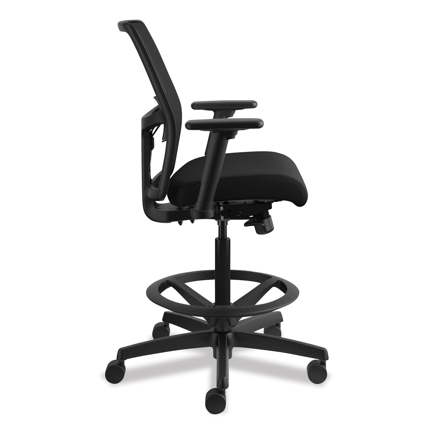 HON Ignition Mesh Back Task Stool, Black Seat and Frame, Low Back, 5-Star Base, Adjustable Arms, 1 Each