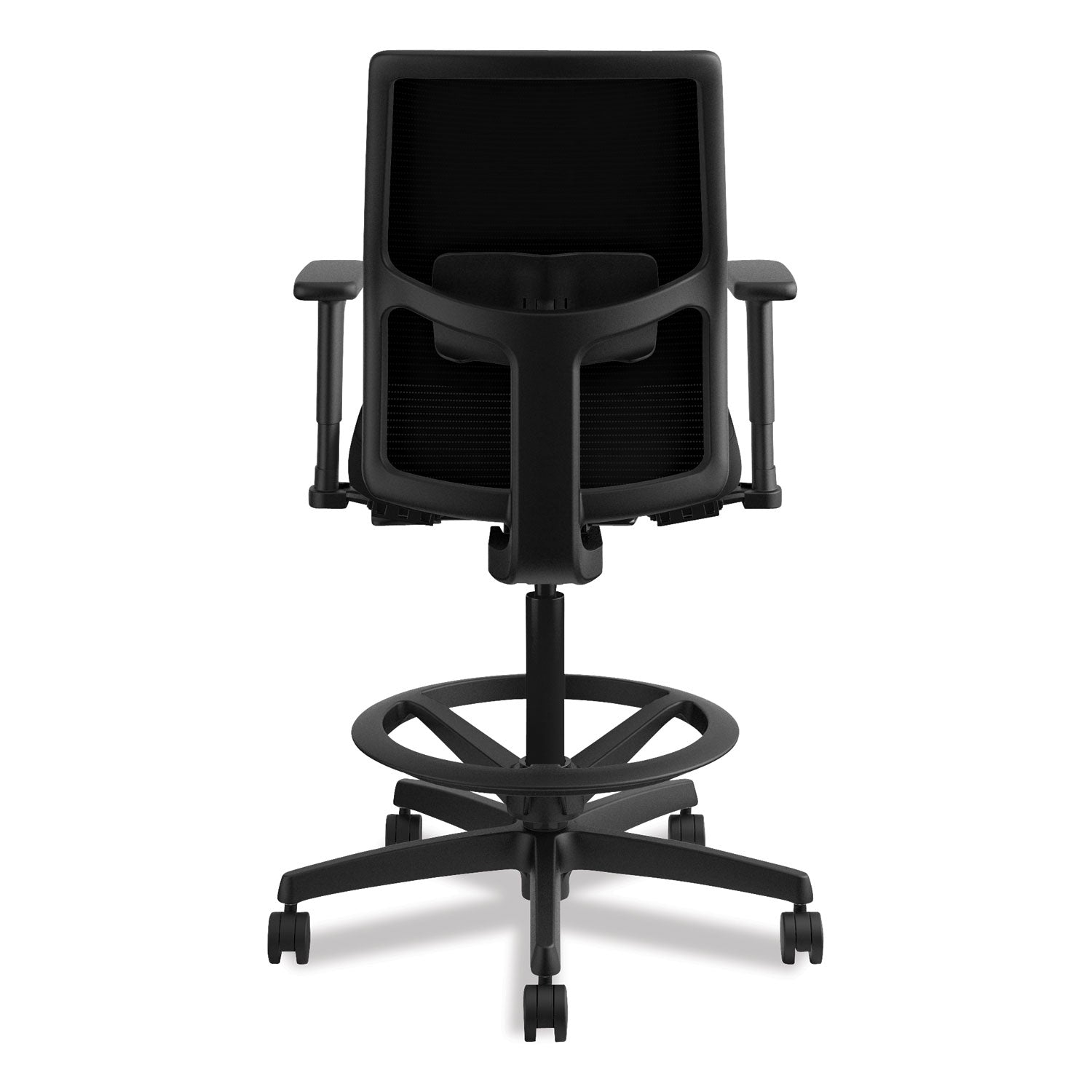 HON Ignition Mesh Back Task Stool, Black Seat and Frame, Low Back, 5-Star Base, Adjustable Arms, 1 Each