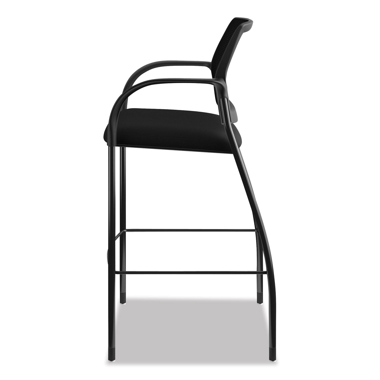 HON Ignition Sitting Stool, Black Fabric Seat, Mesh Back, Steel Frame, Armrests, 1 Each