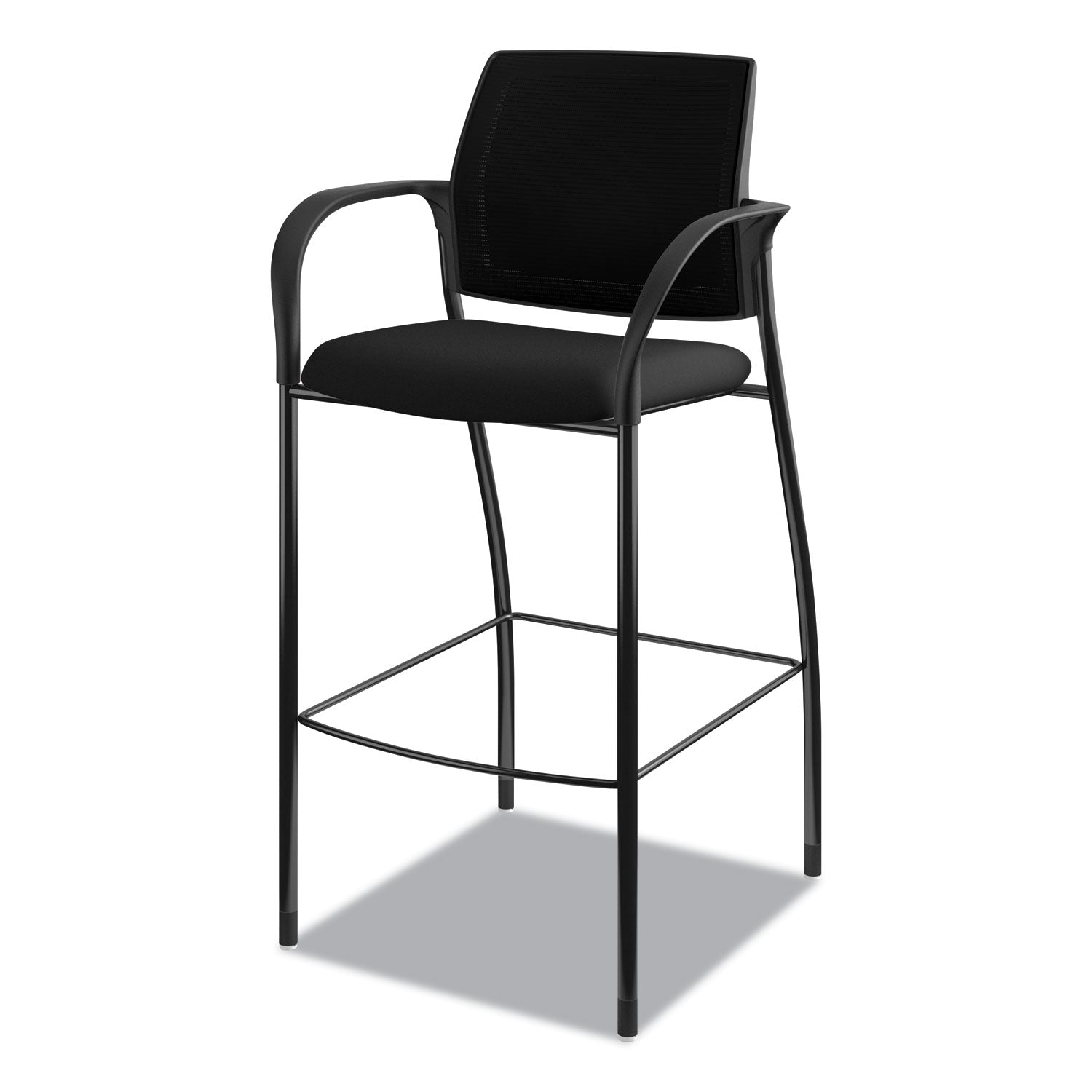 HON Ignition Sitting Stool, Black Fabric Seat, Mesh Back, Steel Frame, Armrests, 1 Each