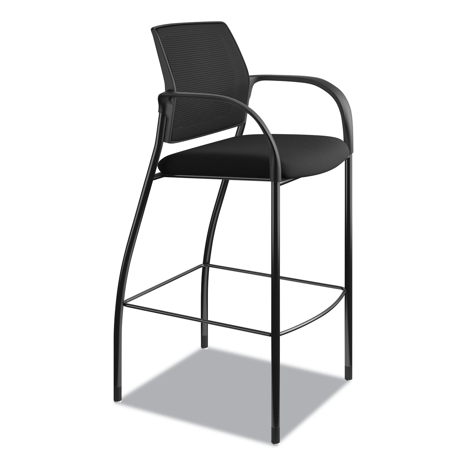 HON Ignition Sitting Stool, Black Fabric Seat, Mesh Back, Steel Frame, Armrests, 1 Each