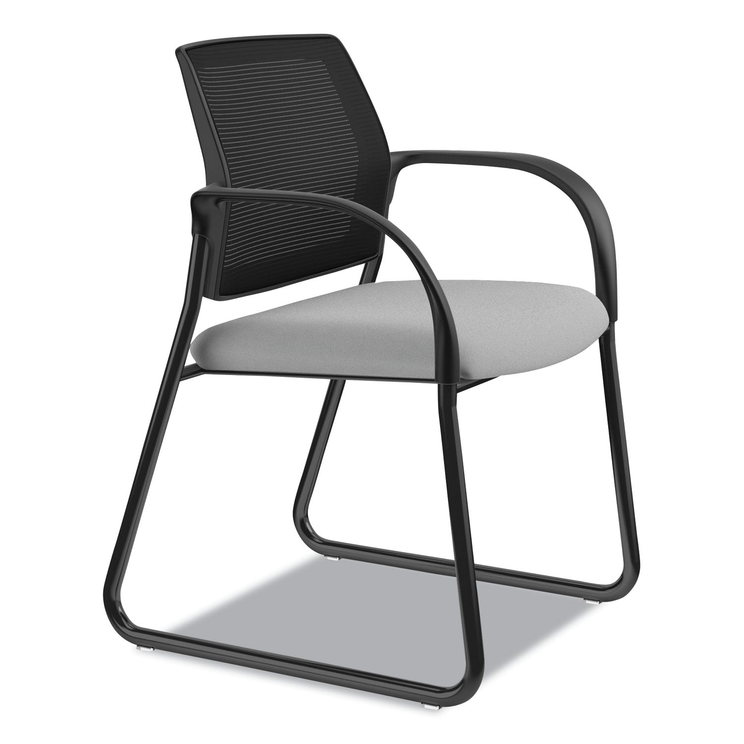HON Ignition Chair, Frost Fabric Seat, Black Mesh Back, Black Steel Sled Base, Armrests, 1 Each