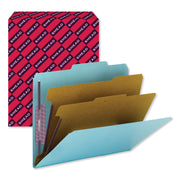 Smead SafeSHIELD 2/5 Tab Cut Letter Size Recycled Classification Folders, 2" Expansion, 2 Fasteners, 2 Dividers, 25 pt. Pressboard, Blue, Heavy Duty, Tear Resistant, 100% Recycled, 10/Box