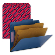 Smead SafeSHIELD 2/5 Tab Cut Letter Size Recycled Classification Folders, 2" Expansion, 2 Fasteners, 2 Dividers, 25 pt. Pressboard, Dark Blue, Heavy Duty, Tear Resistant, 100% Recycled, 10/Box