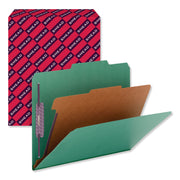 Smead SafeSHIELD 2/5 Tab Cut Letter Size Recycled Classification Folders, 2" Expansion, 1 Divider, 2 Fasteners, Green, Heavy Duty Pressboard, 10/Box