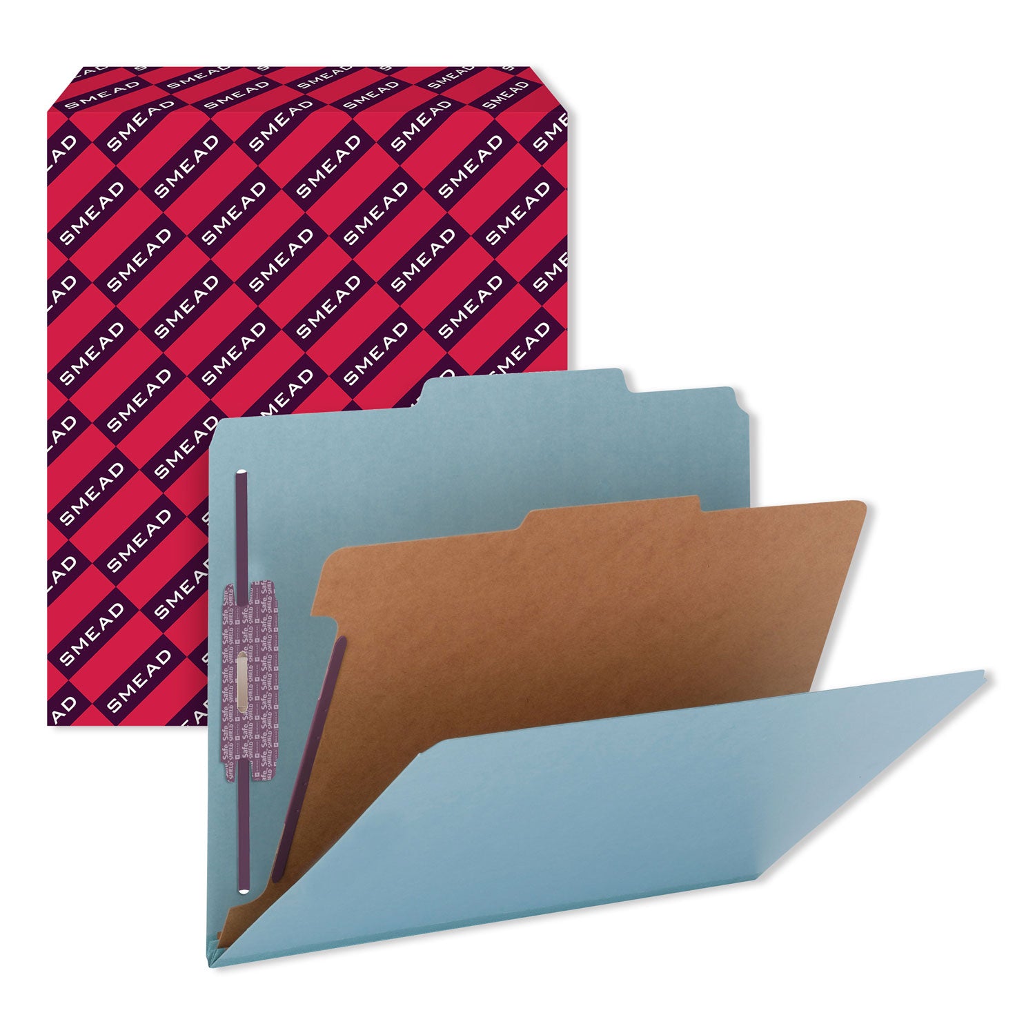 Smead SafeSHIELD 2/5 Tab Cut Letter Size Recycled Classification Folder, 2" Expansion, 1 Divider, Blue, Heavy Duty, Tear Resistant, 100% Recycled, 10/Box