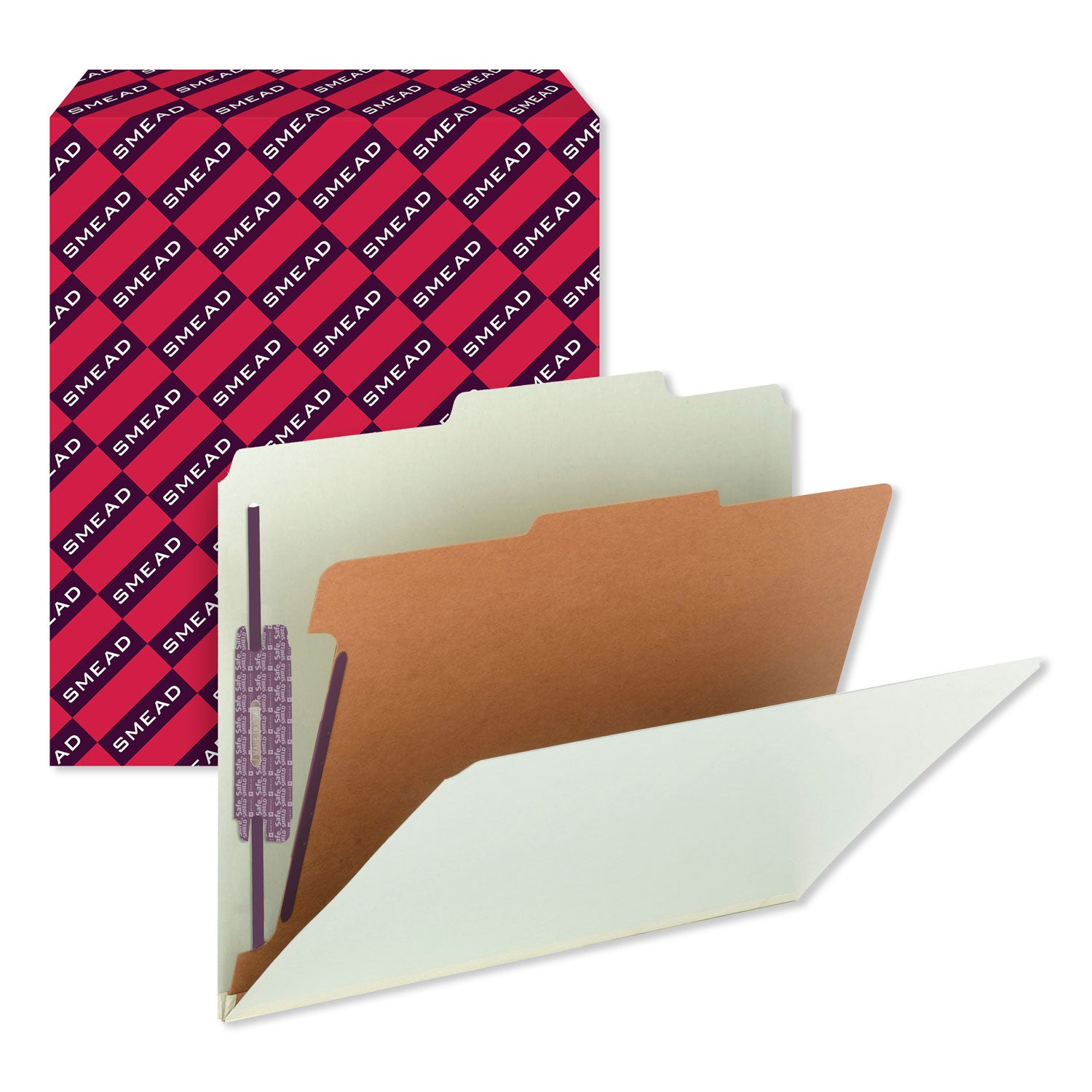 Smead SafeSHIELD 2/5 Tab Cut Letter Recycled Classification Folder, 8.5" x 11", 2" Expansion, 2 Fasteners, 1 Divider, Pressboard, Gray/Green, Heavy Duty, Tear Resistant, 100% Recycled, 10/Box