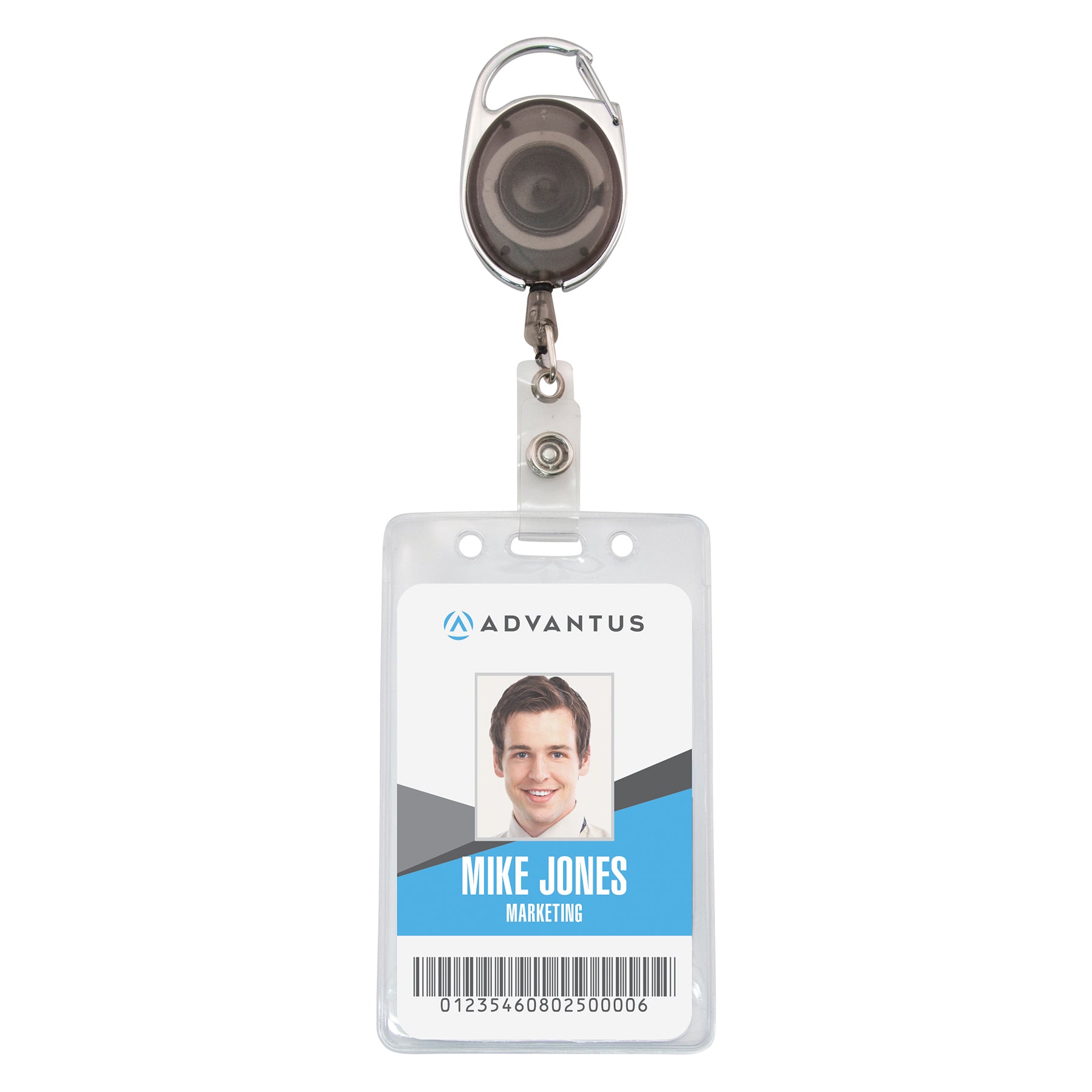 Retractable Carabiner Style Badge Reels with Badge Strap, Smoke, Pack of 12