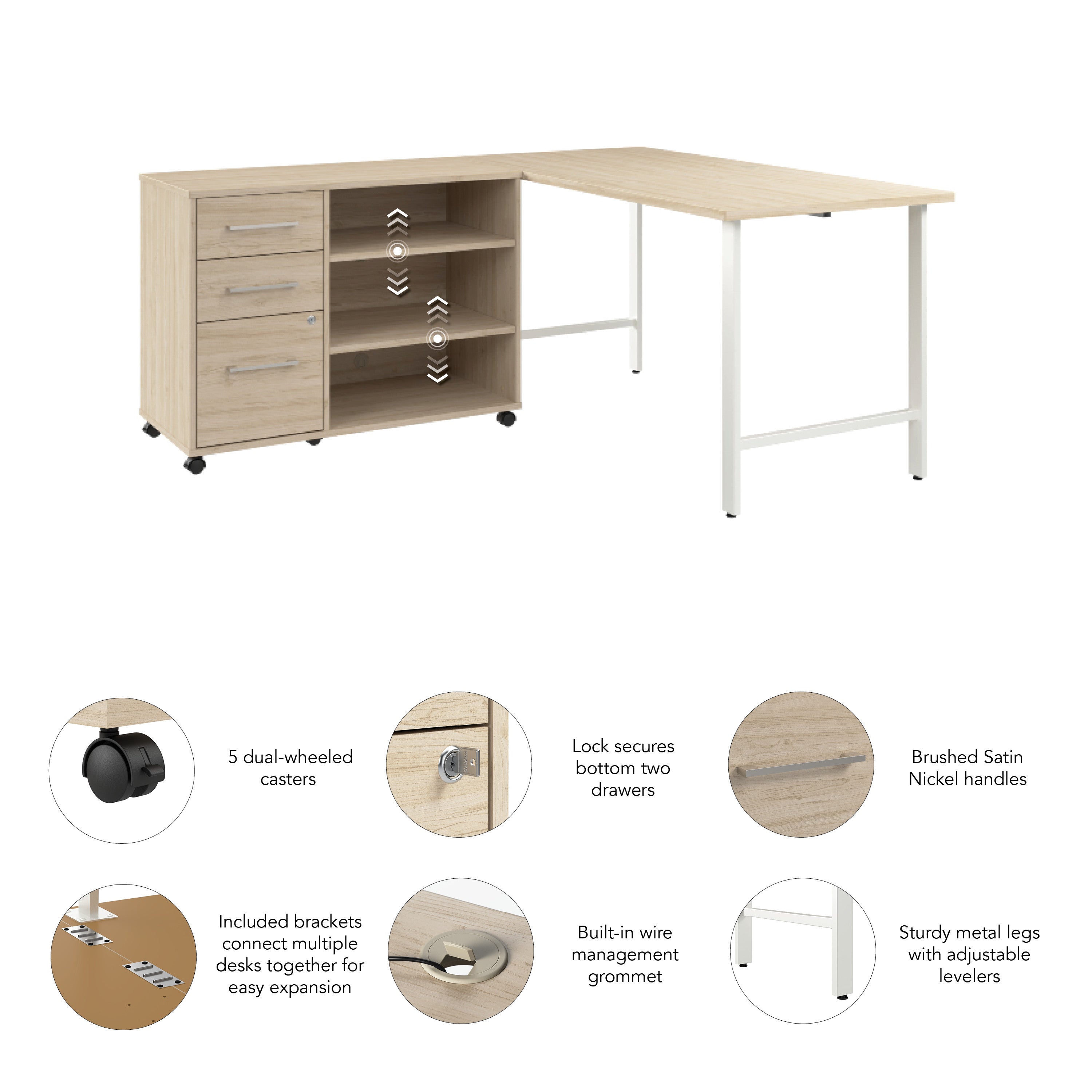 Bush Business Furniture Hustle 60W x 30D Computer Desk and Storage Cabinet with Drawers and Shelves in Natural Elm - 59.44" Width x 29.37" Depth x 30.07" Height