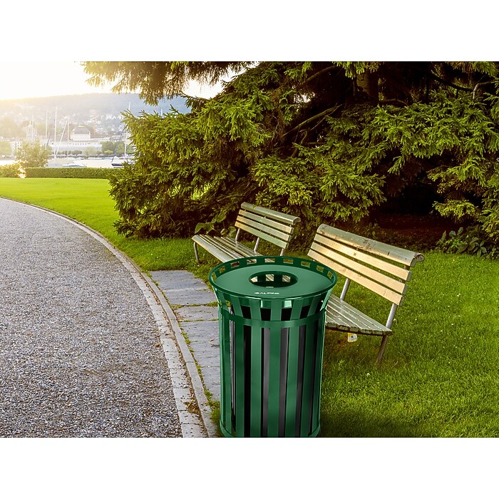 Alpine Industries Outdoor Metal Waste Receptacle - 38 Gallon Green