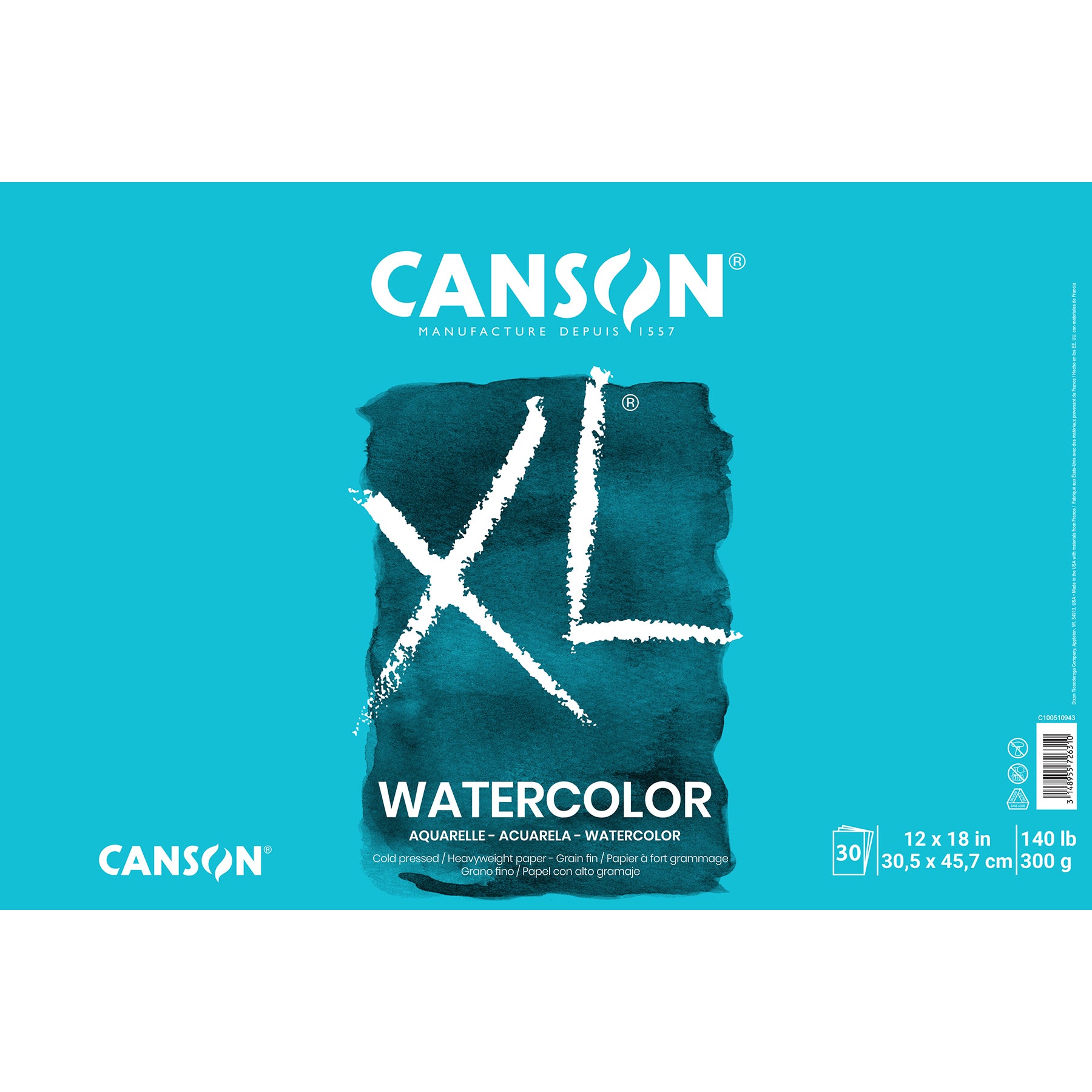 XL Series Watercolor Pad, Heavyweight White Paper, Foldover Binding, 30 Sheets, 12x18 inch, 1 Count