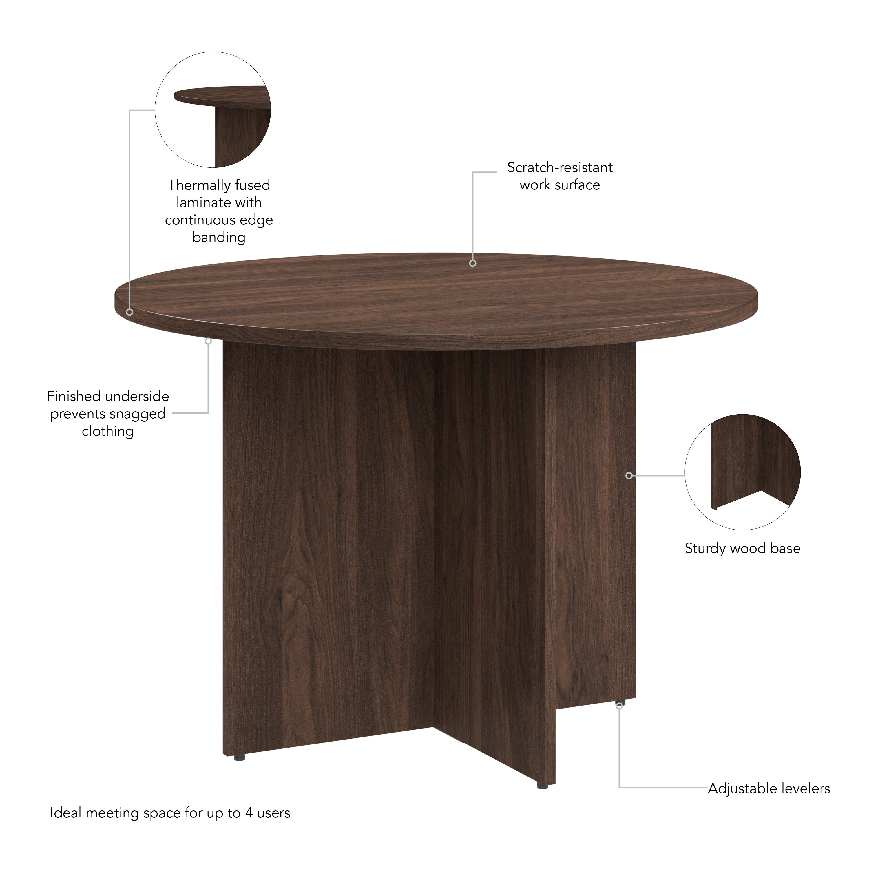 Bush Business Furniture 42-inch Round Conference Table with Wood Base in Black Walnut - 41.38" Width x 41.38" Depth x 28.65" Height