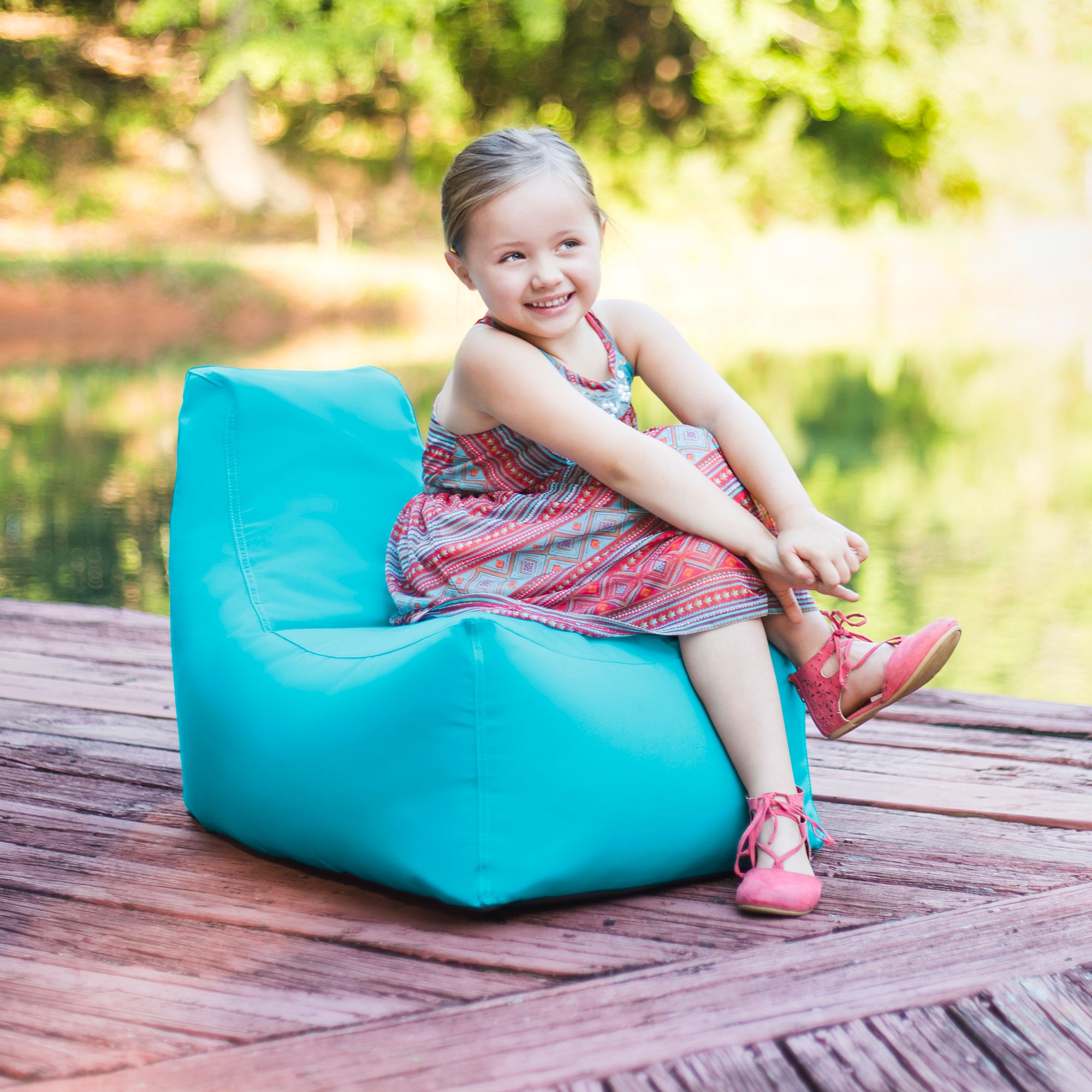 Jaxx Juniper Jr Outdoor Kids Bean Bag Chair / Childrens Garden Chair, Lagoon Blue
