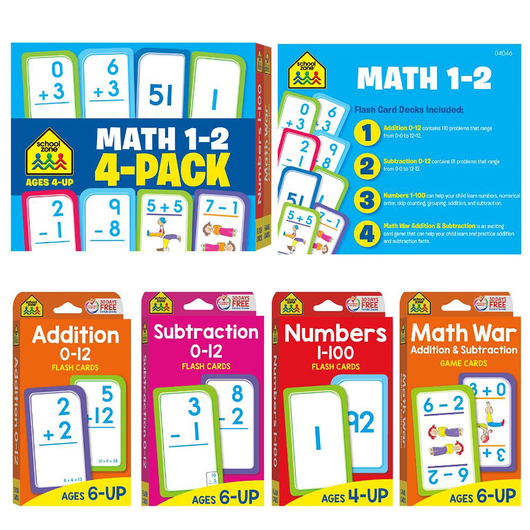 Math 1-2 Flash Card, 4-Pack