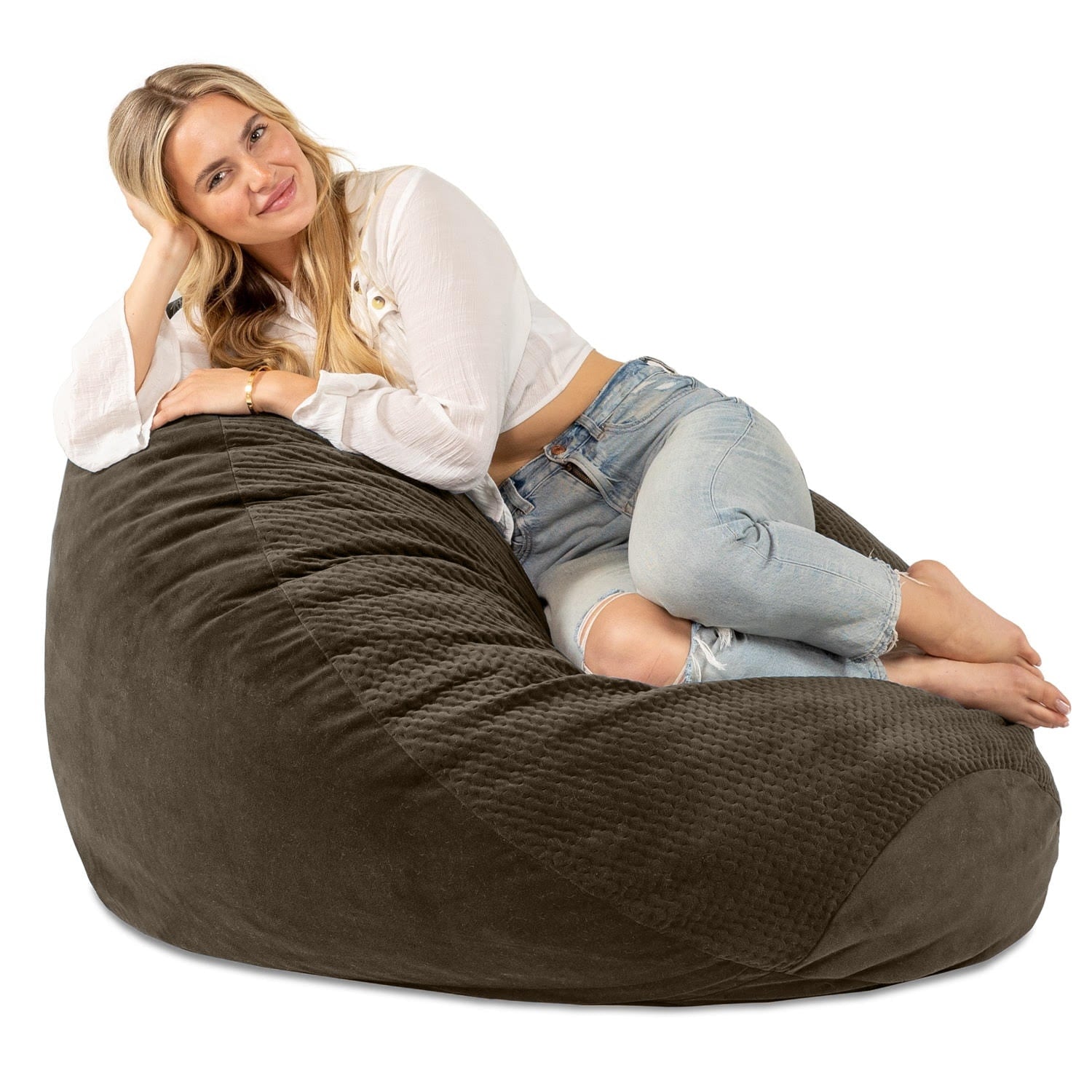 Jaxx Koku - Designer Oval Two-Tone Bean Bag Chair - Quilted Microvelvet, Espresso