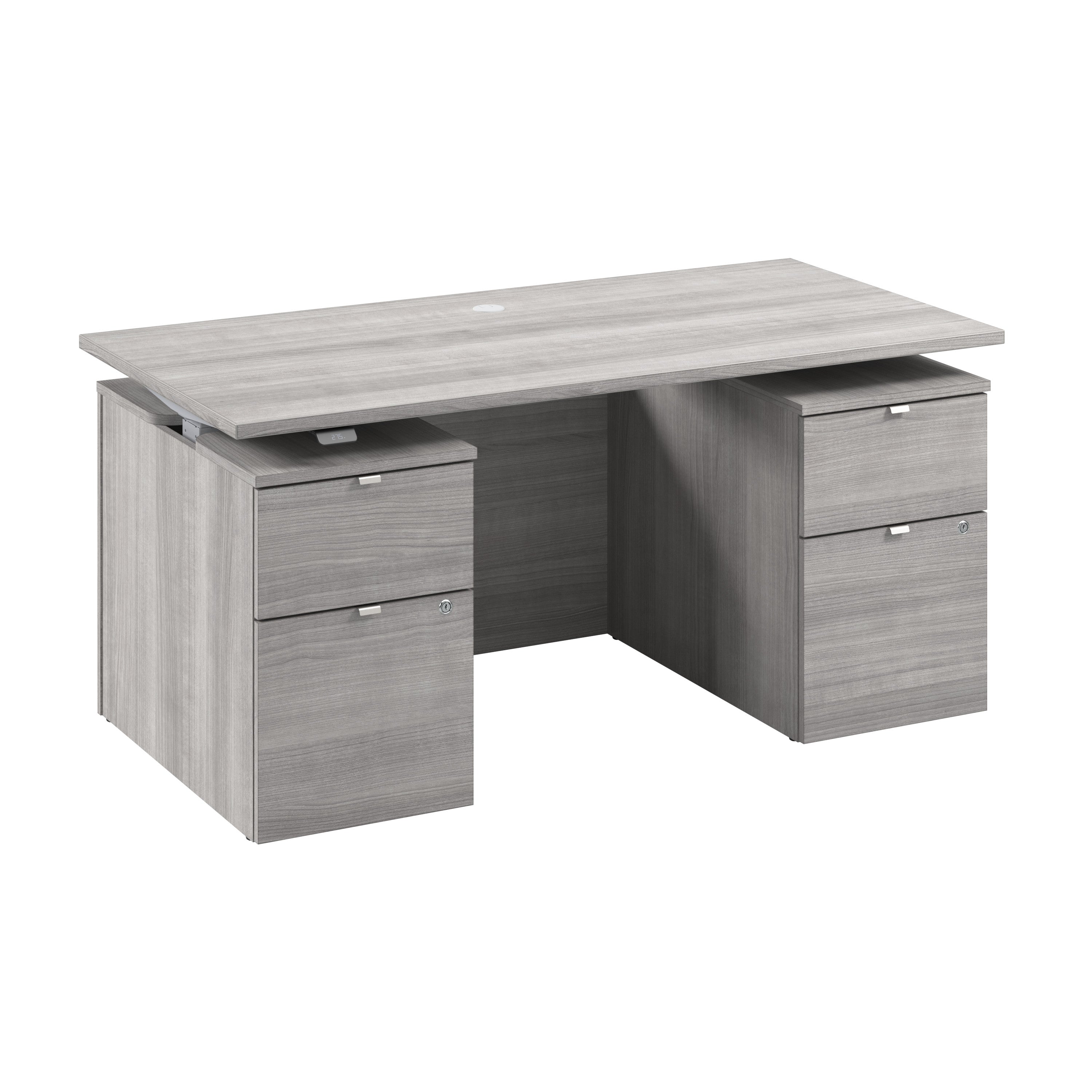 Bush Business Furniture Stratus&nbsp;60W x&nbsp;30D Electric Standing Desk with Drawers and Modesty Panel in Platinum Gray with Metallic Gray Base - 59.45" Width x 29.37" Depth x 27.44" Height