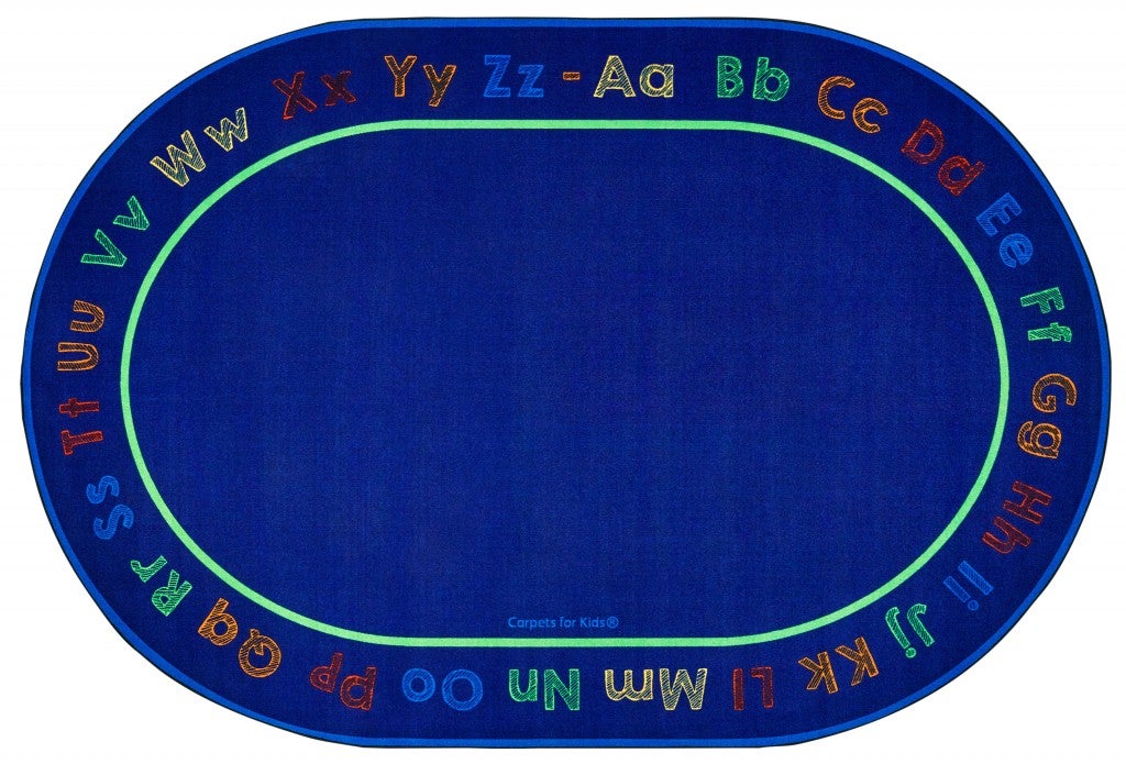 Chalk & Play Literacy Rug - 8ft x 12ft - Oval - Blue