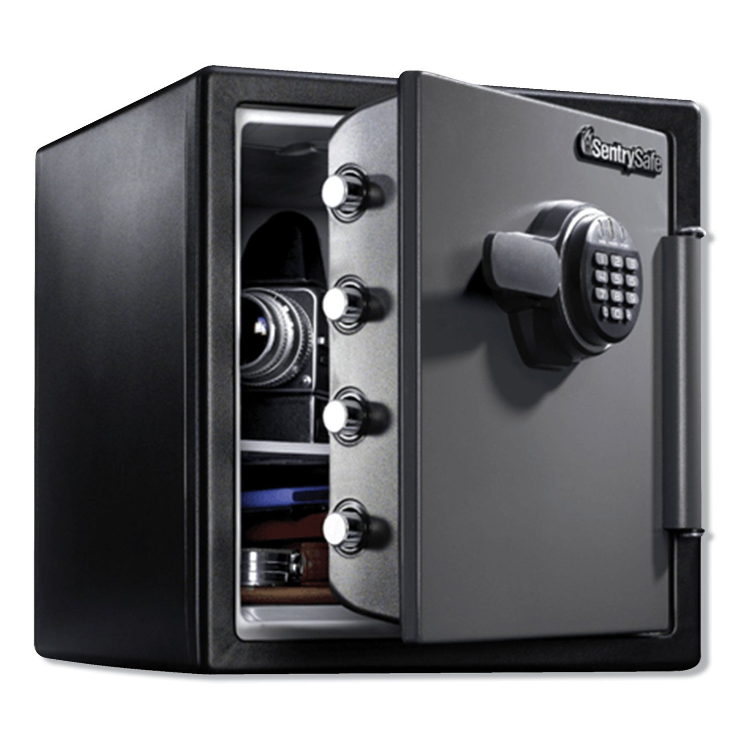 Sentry Safe Digital Fire/Water Safe, 1.23 cu ft, Digital Lock, 4 Live-Locking Bolts, Water & Fire Resistant, Pry & Theft Resistant, Black Steel, 1 Each