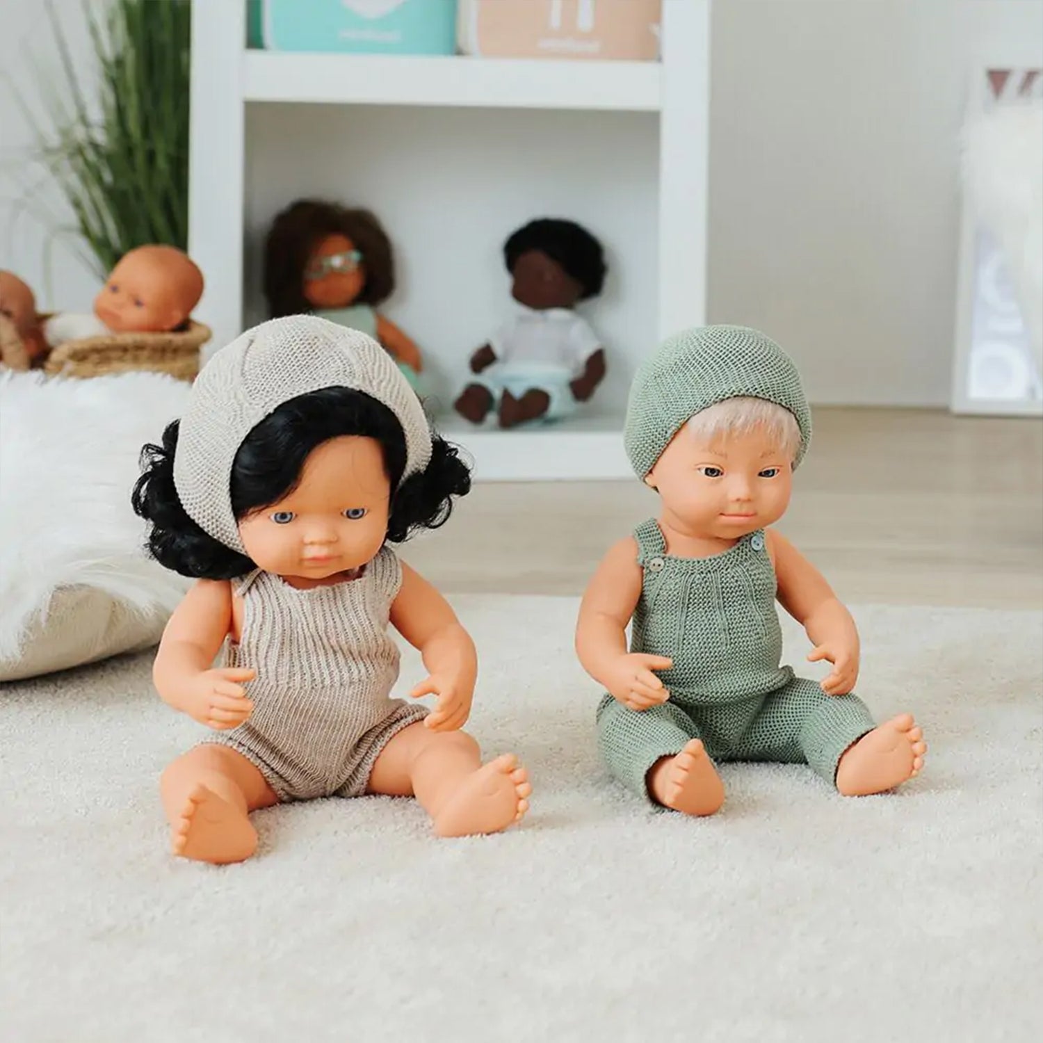 Clothes for 15" Dolls, Knitted Outfit Overall & Beanie Hat