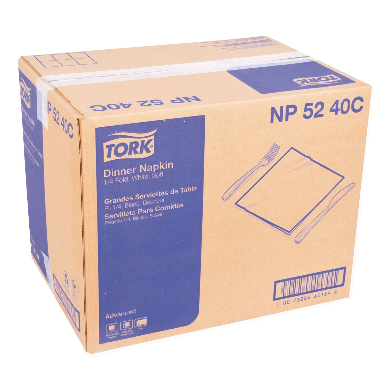 Advanced Dinner Napkins, 2-Ply, 15" X 16.25", White, 375/pack, 8 Packs/carton