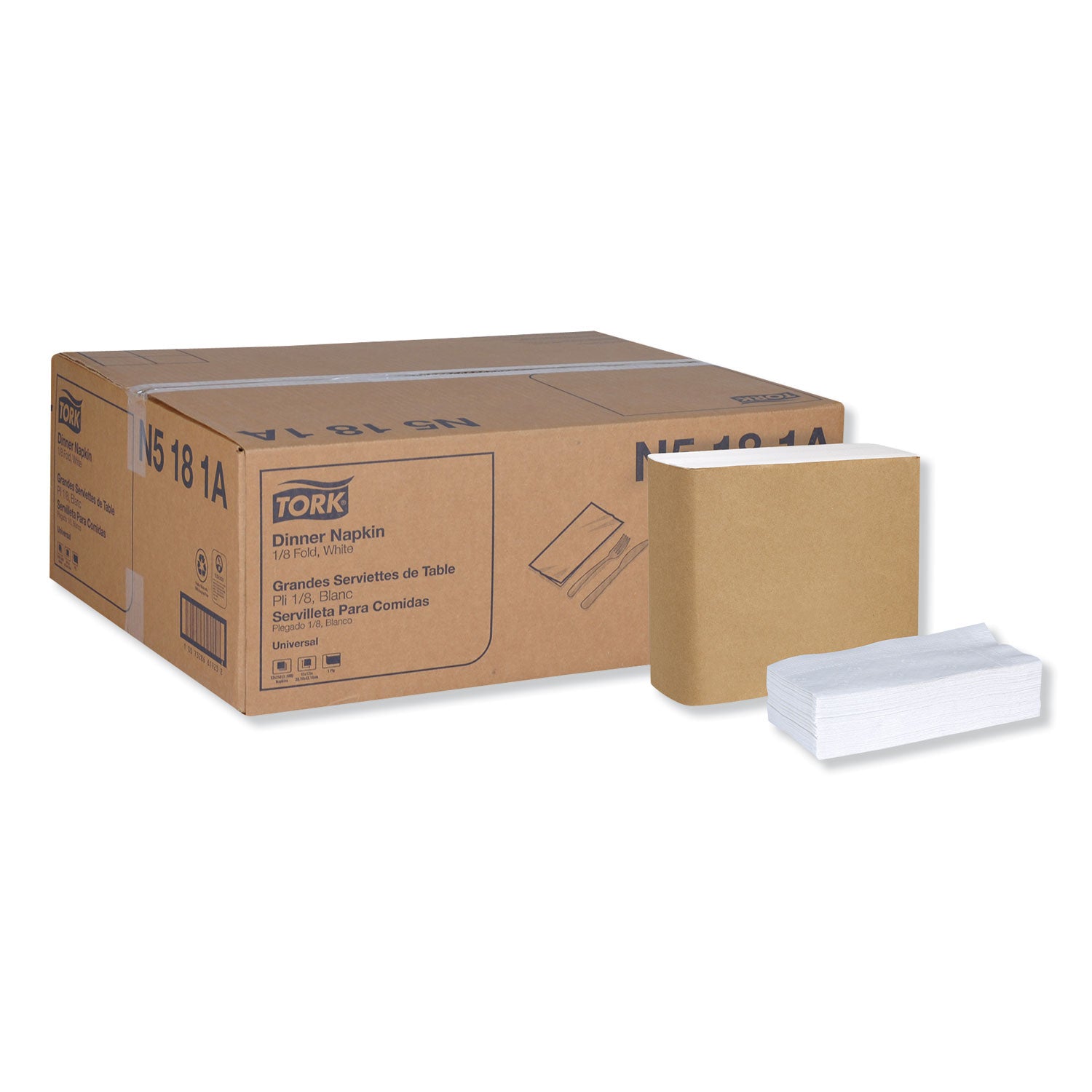 Universal Dinner Napkins, 1-Ply, 15" X 17", 1/8 Fold, White, 3000/carton