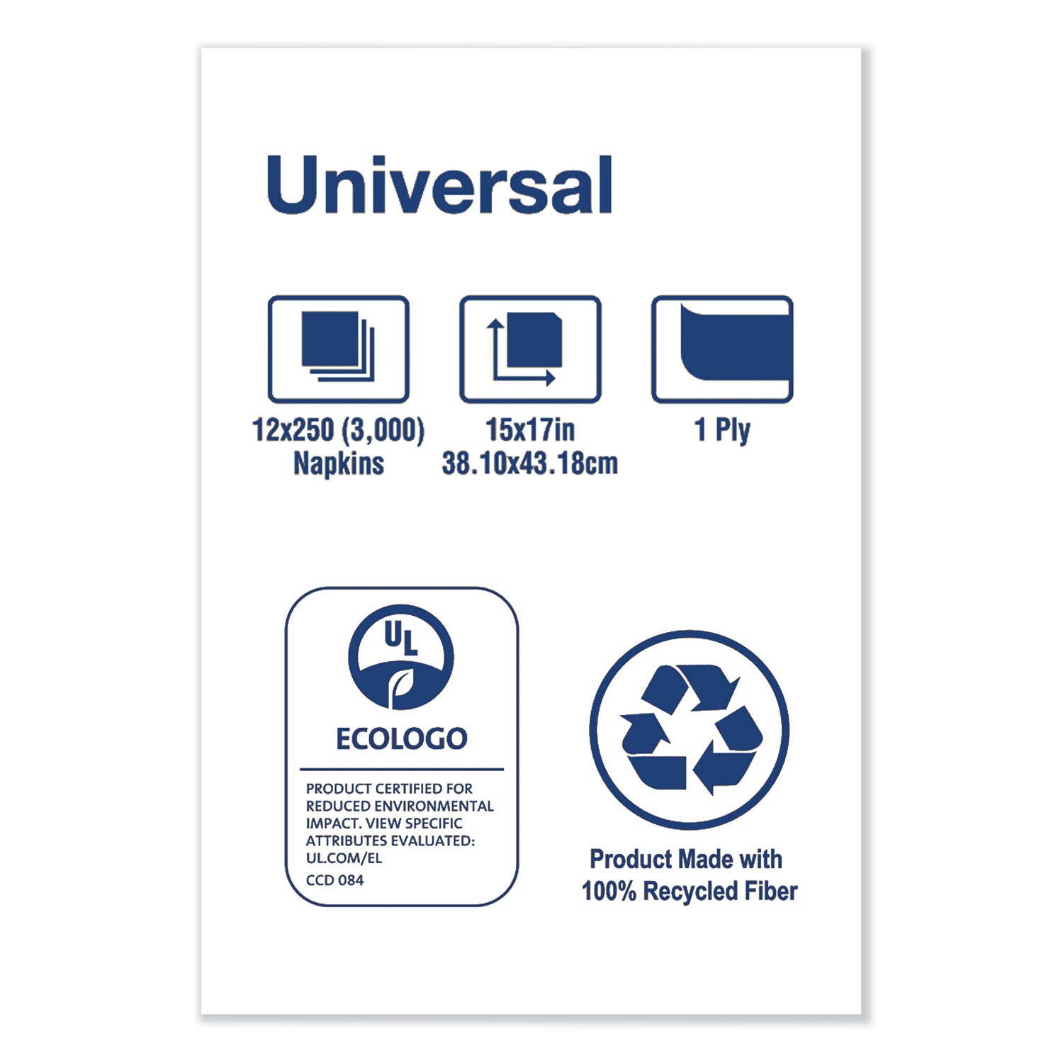 Universal One-Ply Dinner Napkins, 1-Ply, 15" X 17", Natural, 250/pack, 12pk/ct